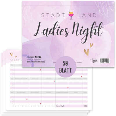 Things of Happiness Spiel, Stadt, Land, Fluss Ladies Night, Quiz für Frauen, DIN A4, 50 Blatt