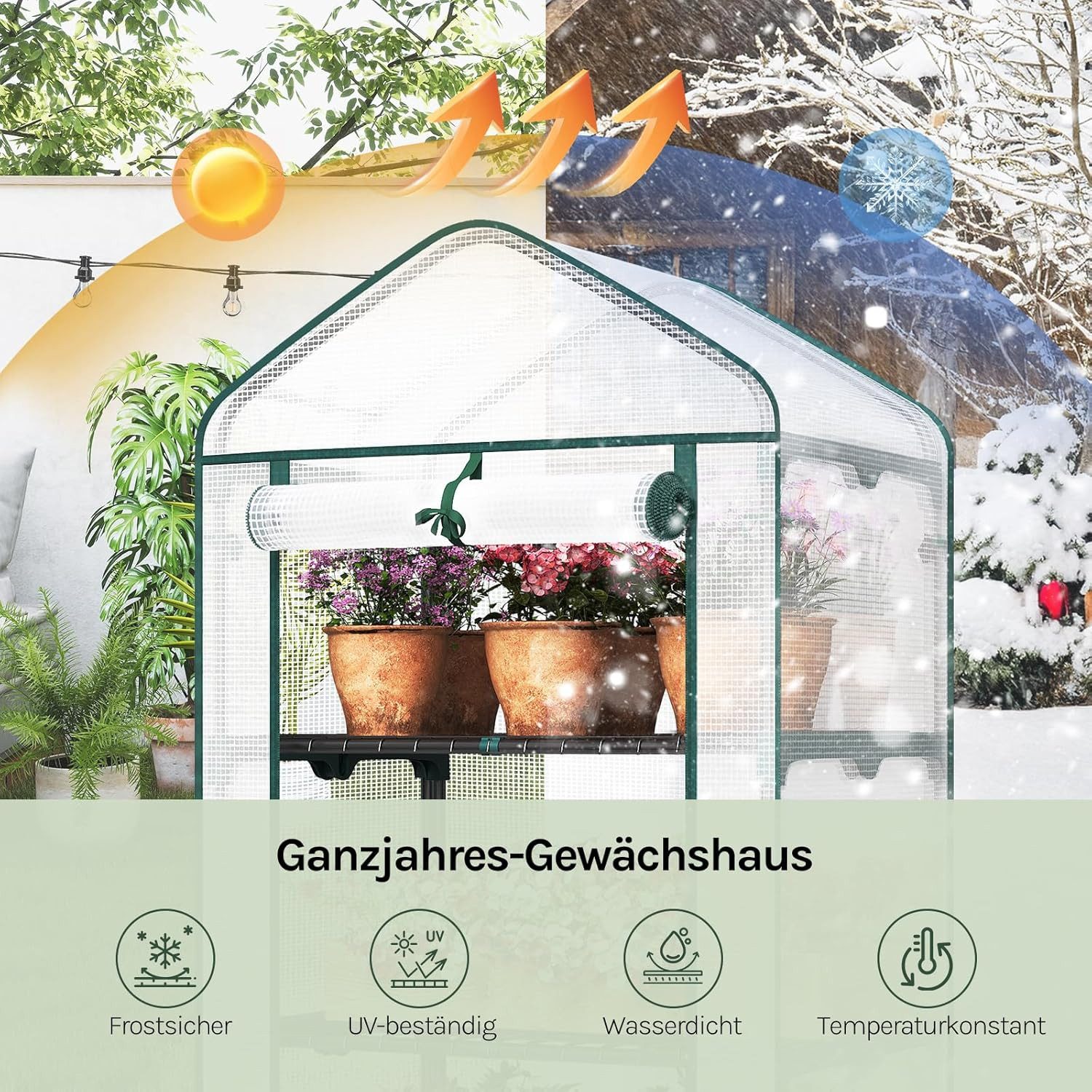 Woltu Foliengewächshaus, BxTxH: 69 x 49 x 125,00 cm, mit 4 Ablagen Rolltür