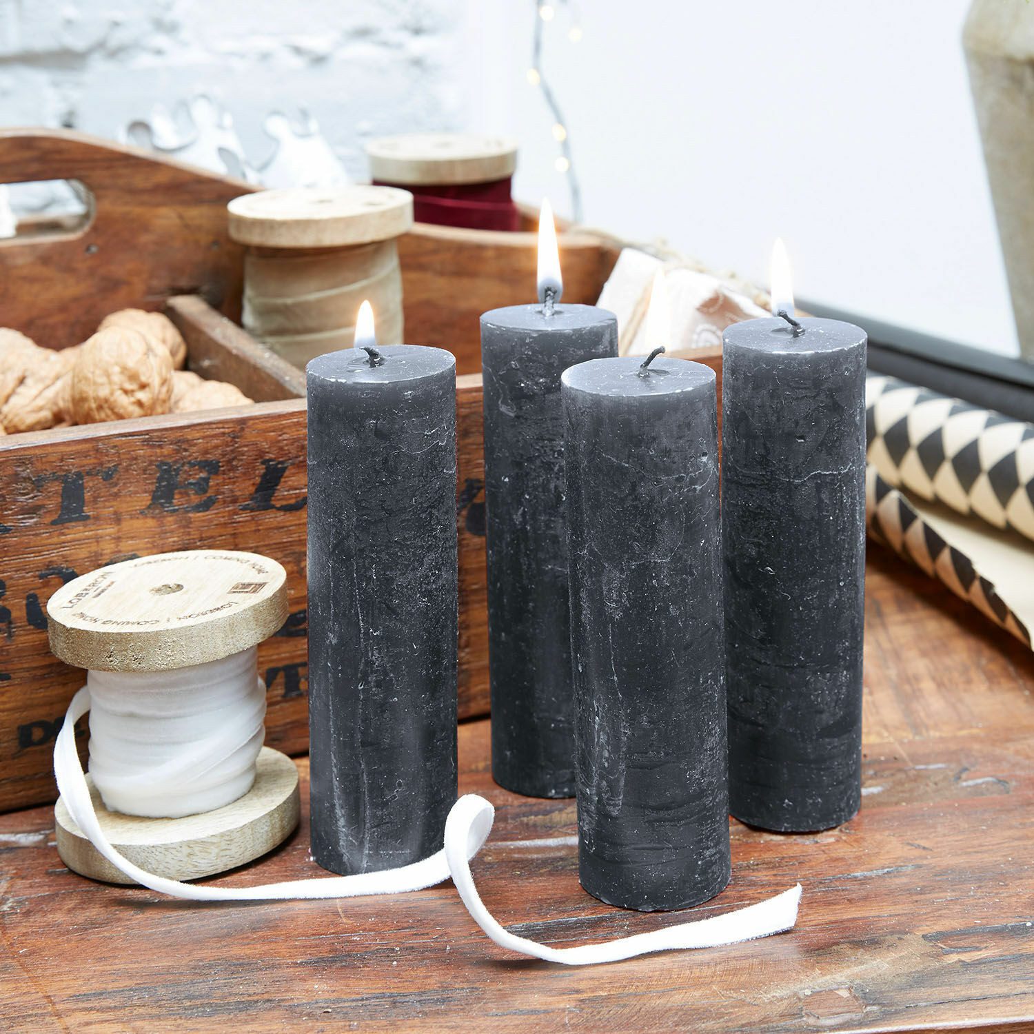 Mirabeau Stumpenkerze Kerze 4er Set Muriel anthrazit (4er Set, 4er Set), no günstig online kaufen