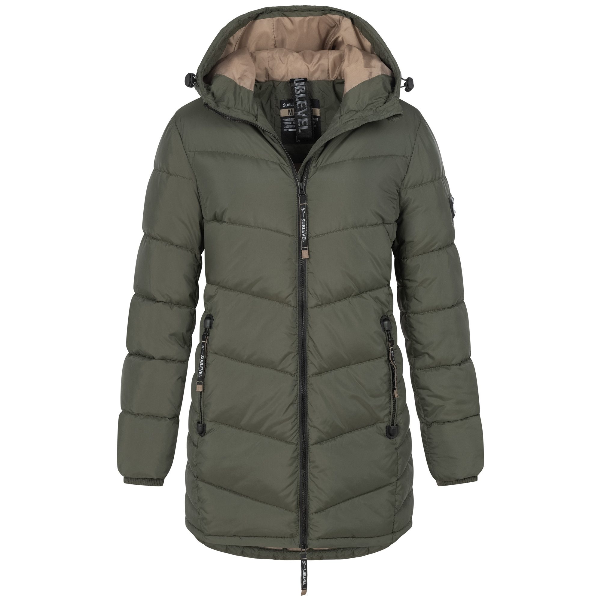 SUBLEVEL Steppjacke Damen Mantel mit Kapuze lange Winter Jacke Parka günstig online kaufen