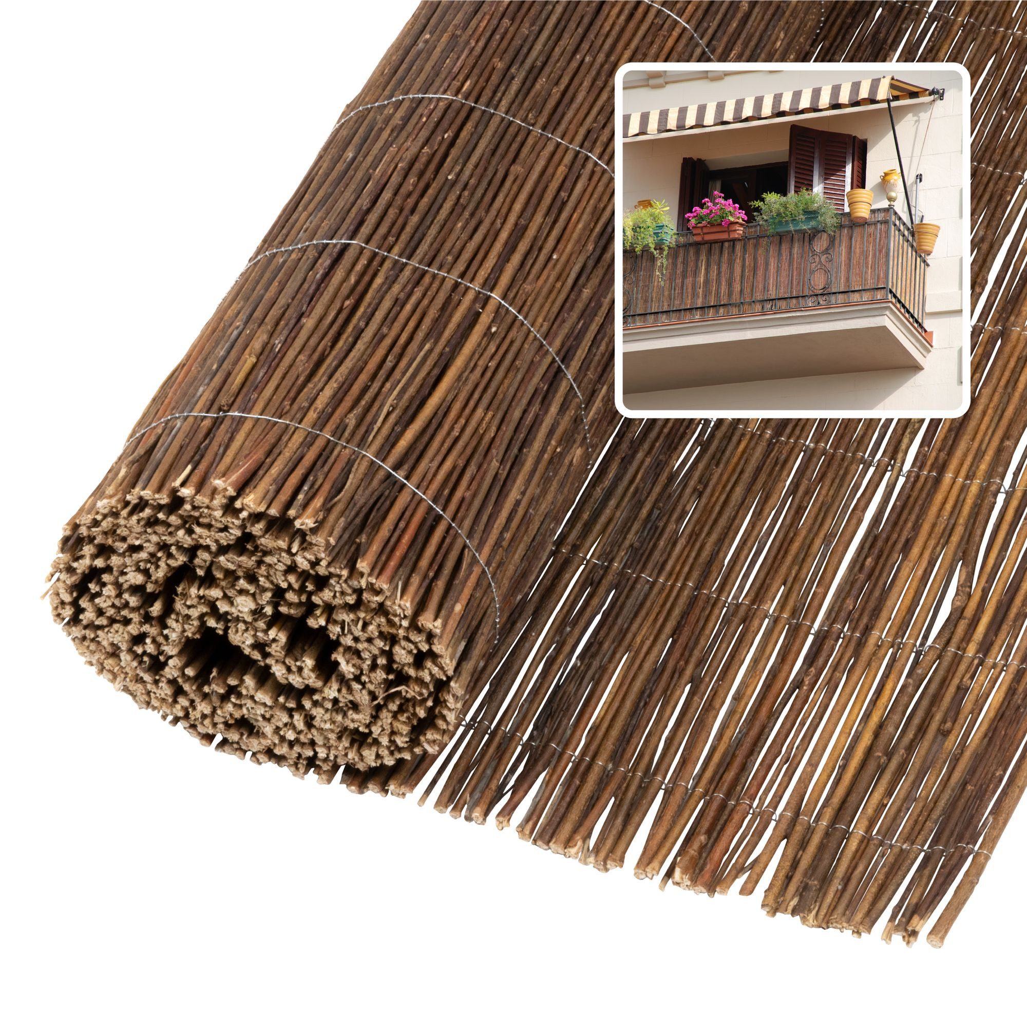 Jardinion Sichtschutzstreifen Weidenmatte Sichtschutz Weidenzaun aus 100% Weide, (90 x 300 cm, 1-St), Als Balkonsichtschutz für Garten und Terrasse, einfach montiert