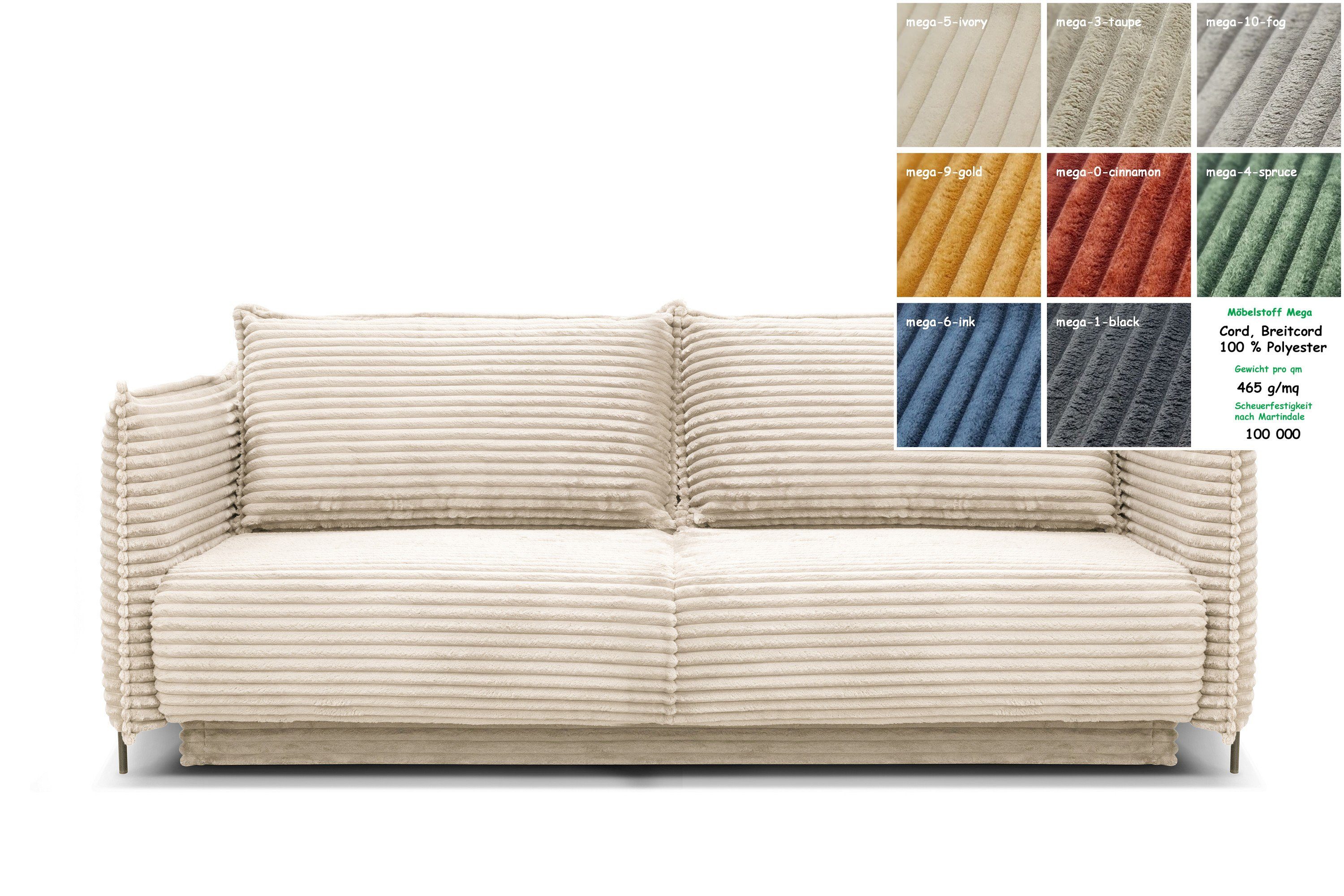 Möbel für Dich Sofa Bettsofa Amalfi mit Cord bezogen sowie mit Bettkasten und Farbauswahl, Cordbezug