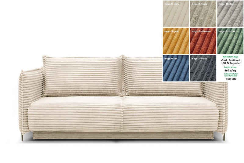Möbel für Dich Sofa Bettsofa Amalfi mit Cord bezogen sowie mit Bettkasten und Farbauswahl, Cordbezug