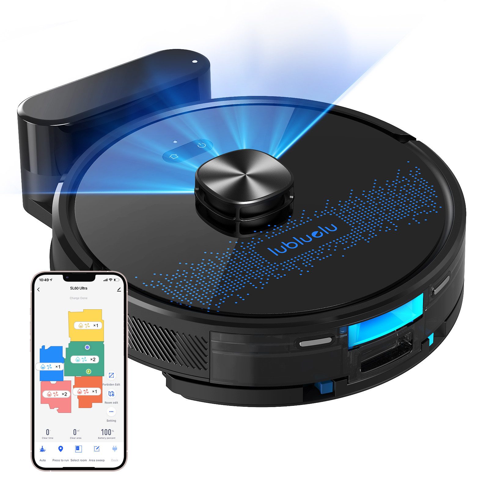 lubluelu Nass-Trocken-Saugroboter SL60 Ultra mit Wischfunktion Staubsauger Lasernavigation APP Steuerung, 42 W, beutellos, Intelligente Teppichreinigung,5 Karten speicherbar/APP-Steuerung