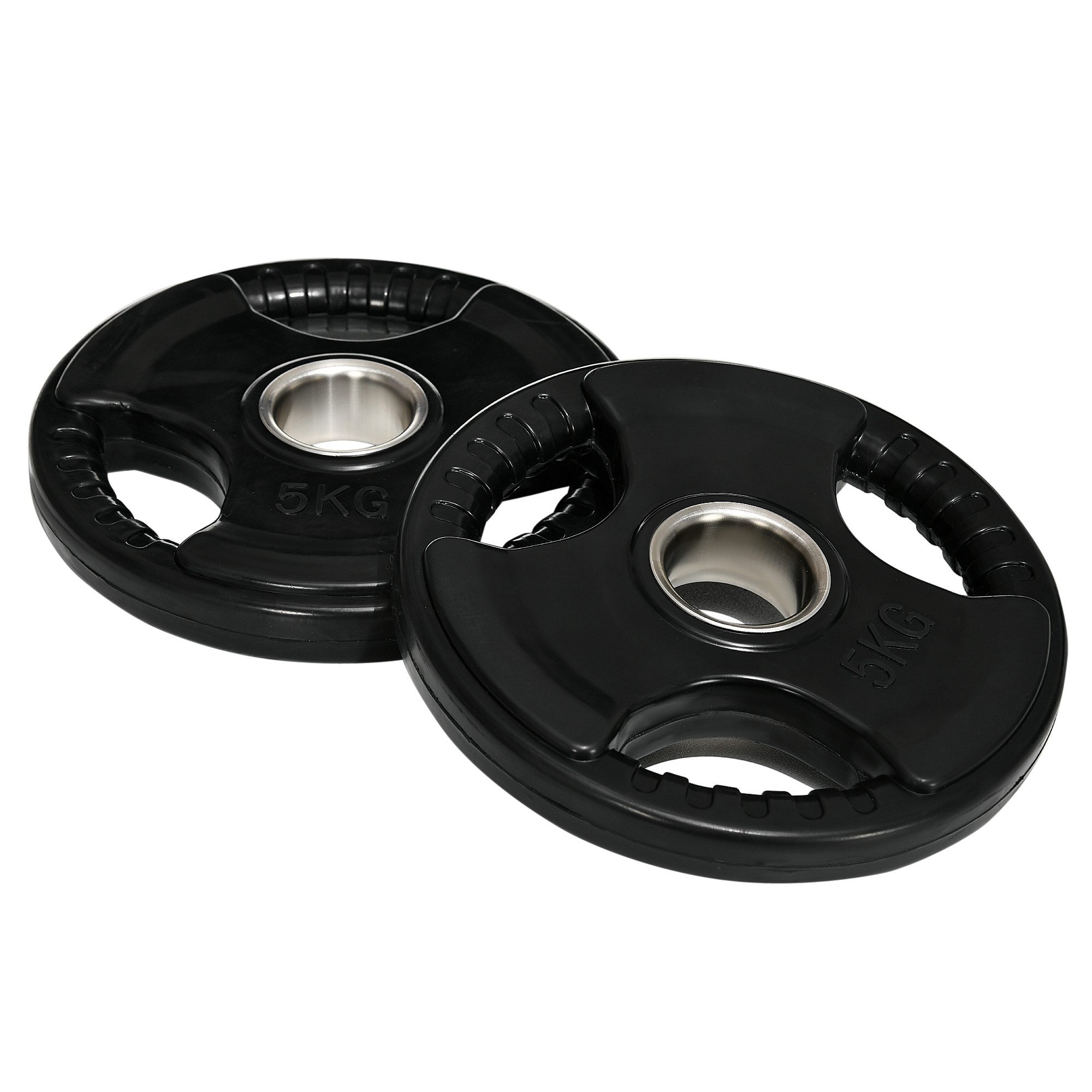 Hantelscheiben 2er-Set Tri-Grip 2 x 5 KG gummierte Olympiascheiben, bodenschonend
