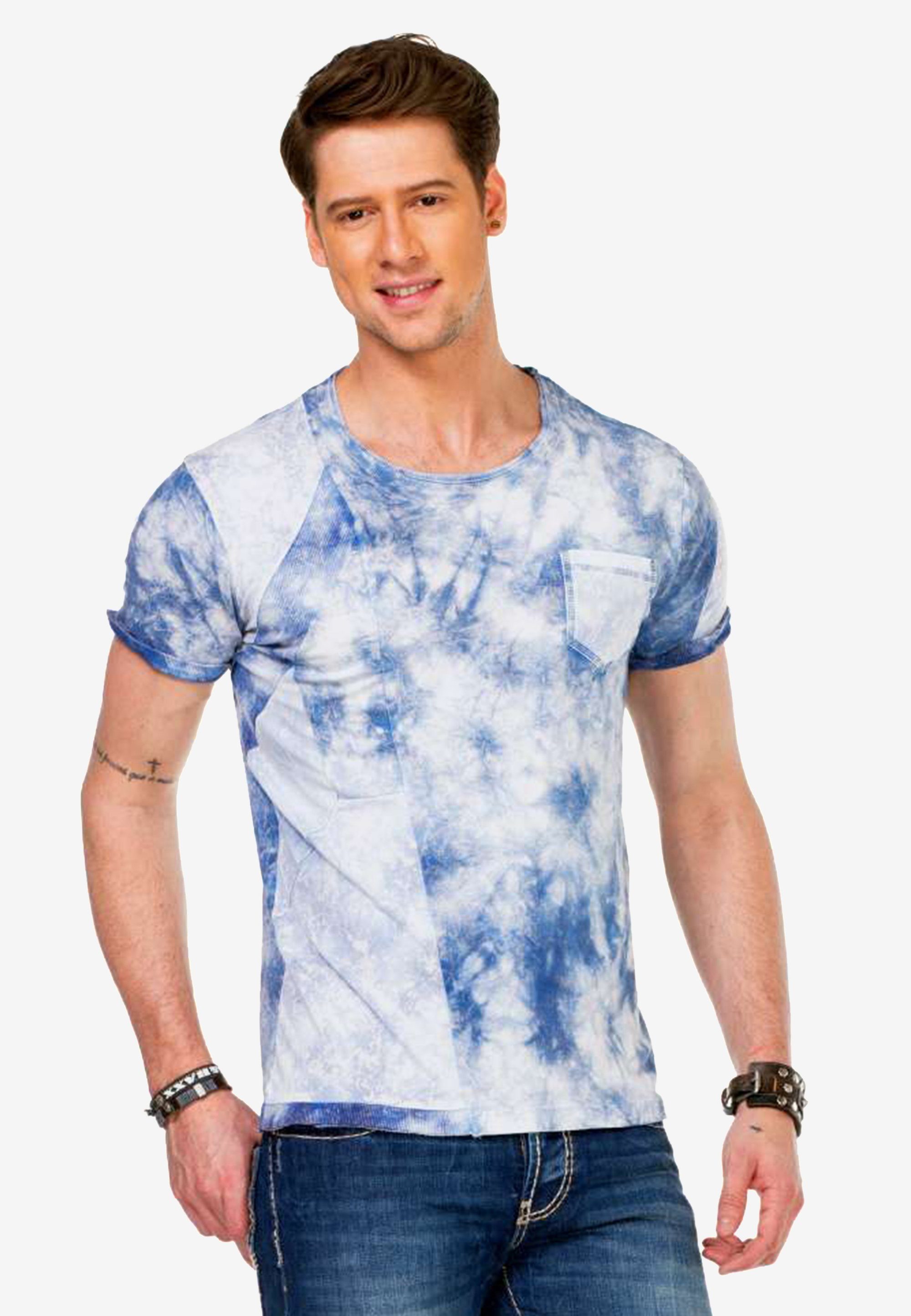 Cipo & Baxx T-Shirt mit Batik Waschung hellblau