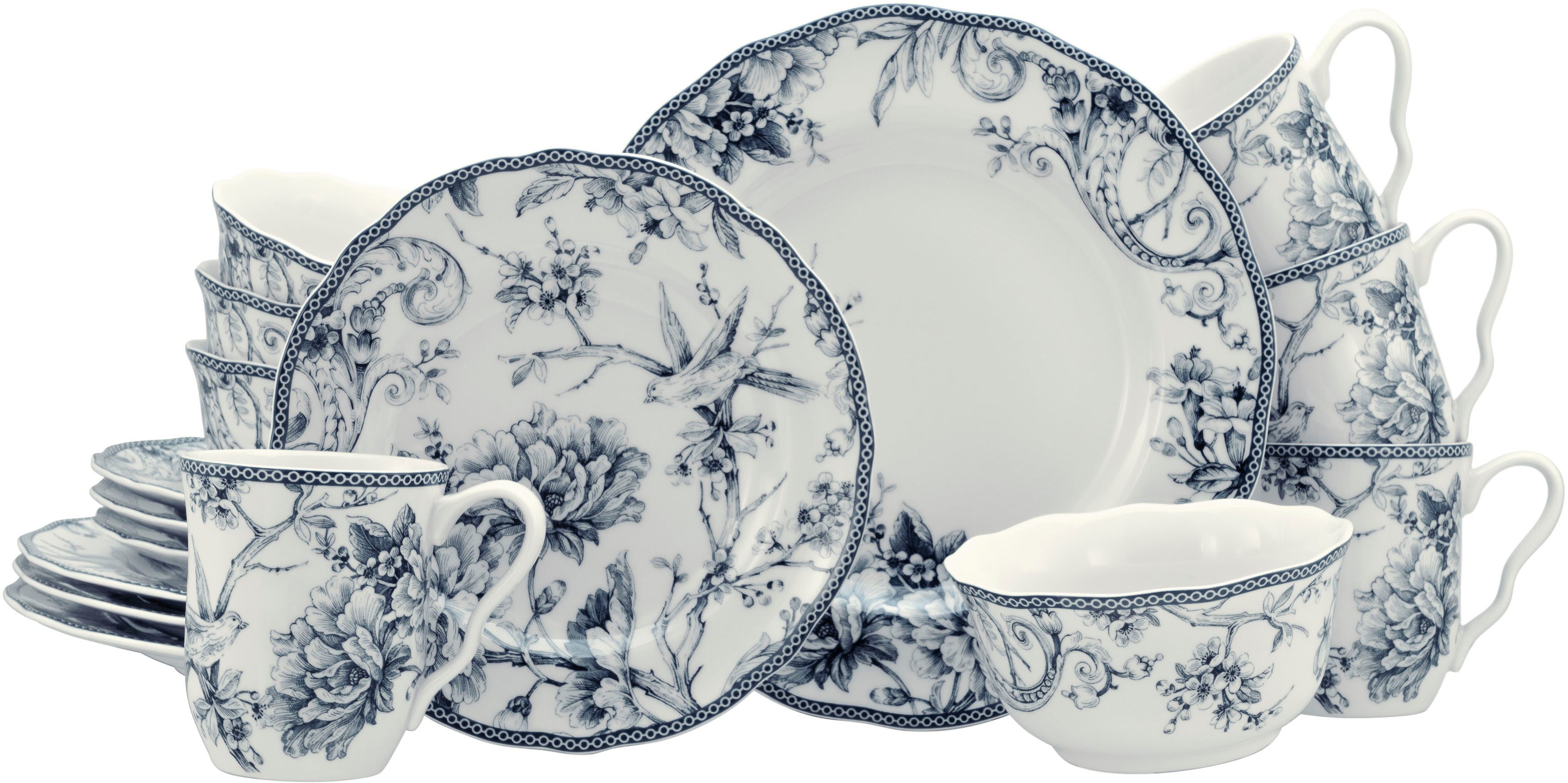 CreaTable Kombiservice Adelaide, Service 16-tlg. (16-tlg), 4 Personen, Porzellan, Nostalgischer Vintage Dekor, Elegante Form