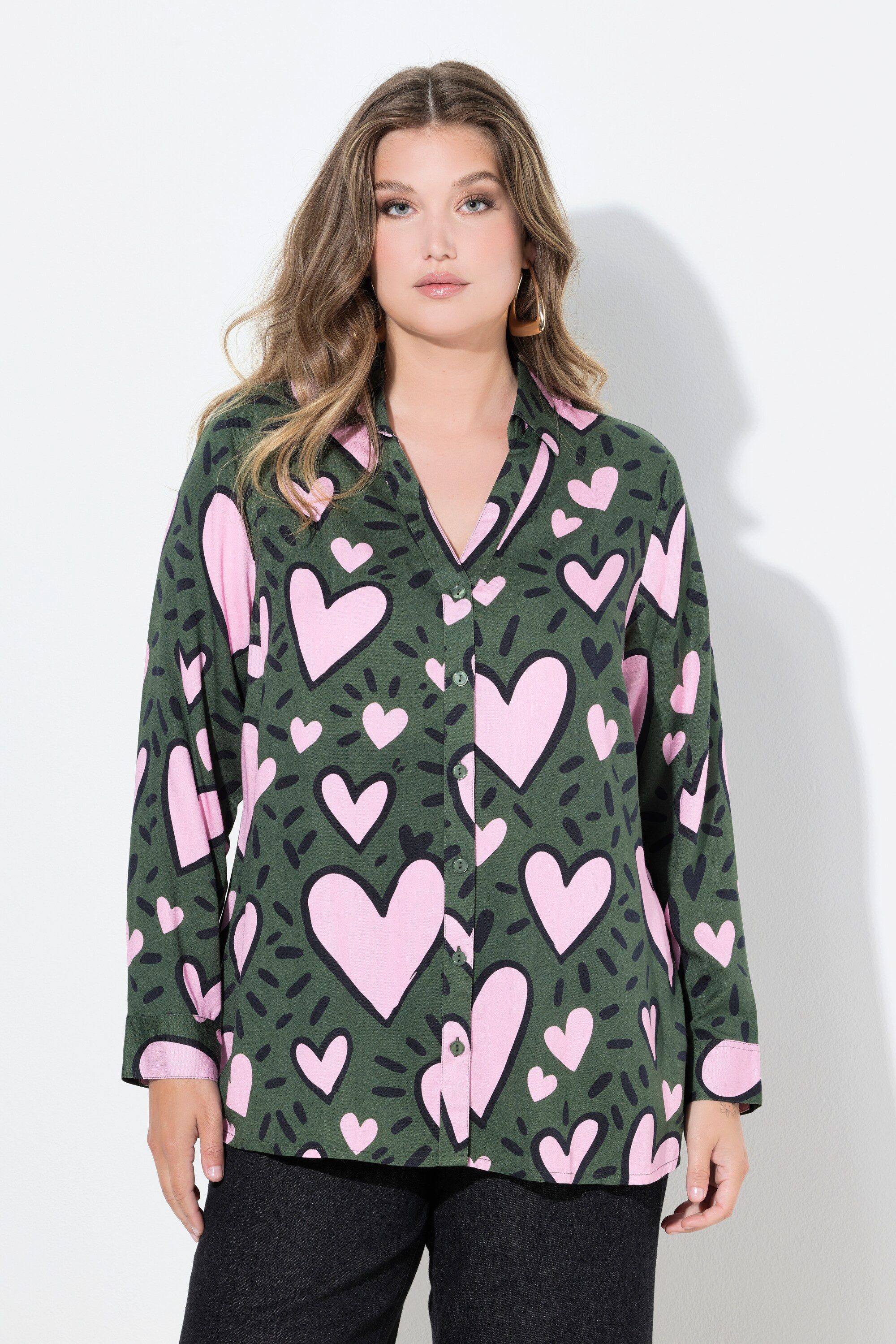 MIAMODA Longbluse Bluse Komfort Fit herz-Muster Langarm