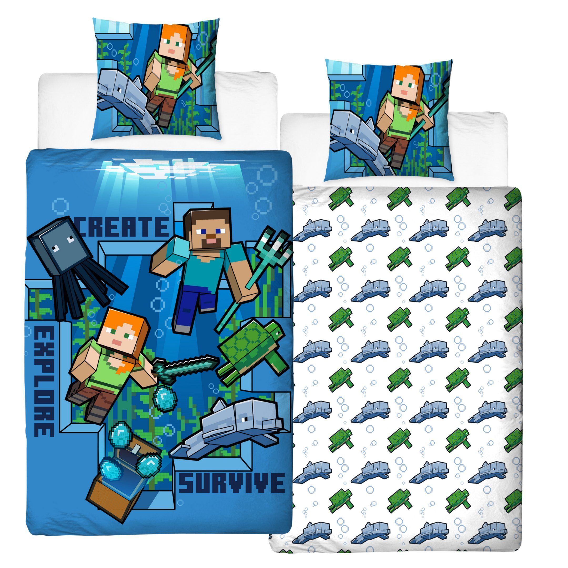 MTOnlinehandel Bettwäsche Minecraft 135x200 + 80x80 cm, 100 % Baumwolle, Renforcé, 2 teilig, offiziell lizenzierte Kinder- und Jugendbettwäsche "Minecraft Survi – Bild 4 von 5