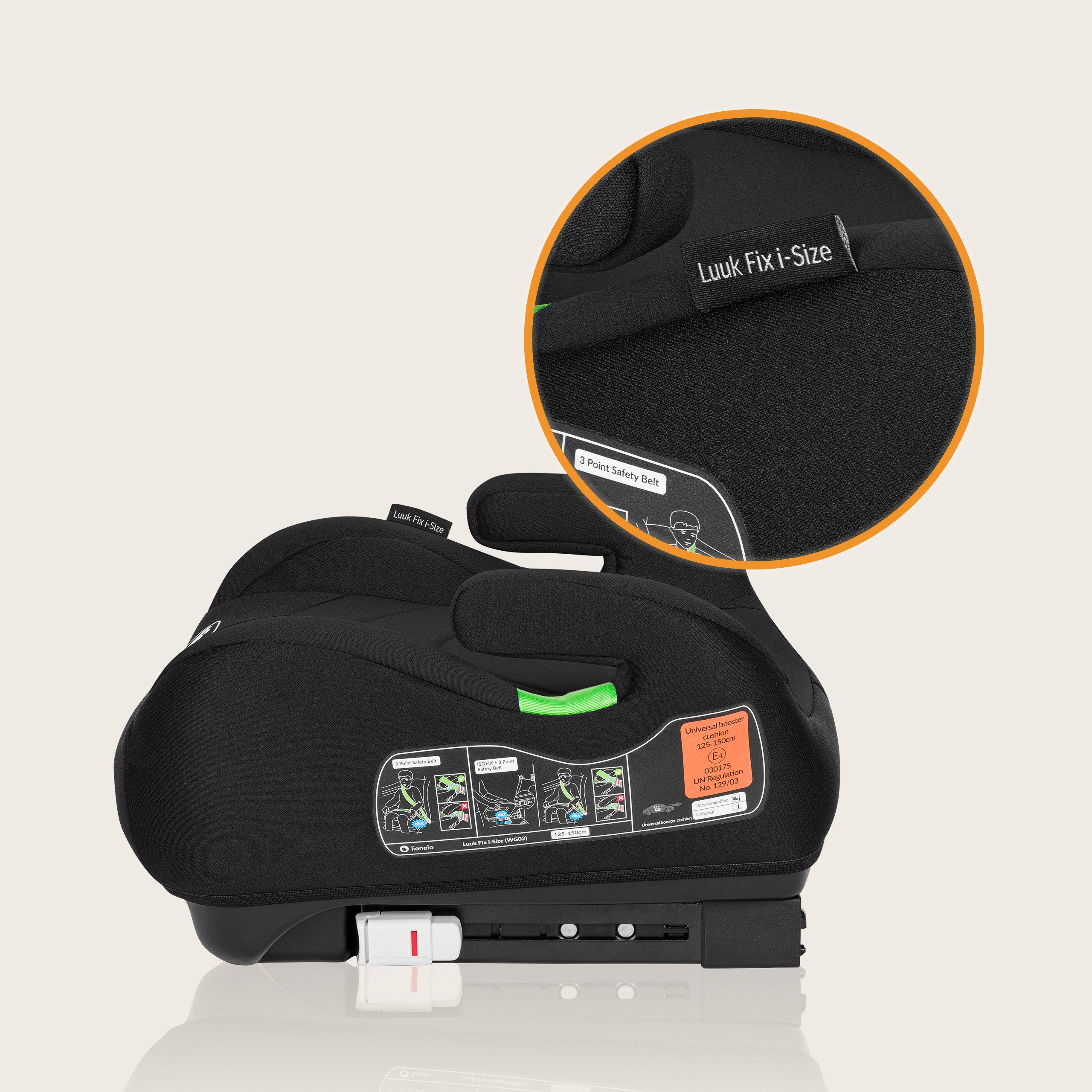 lionelo Kindersitzerhöhung LUUK FIX I-SIZE, ab: ab 2 Jhre, bis: bis zu 4 Jahre oder länger, ab: 125,00 cm, bis: 150,00 cm, (Set), ISOFIX / I-SIZE / Maschinenwaschbar / 22-36 kg / 125-150 cm
