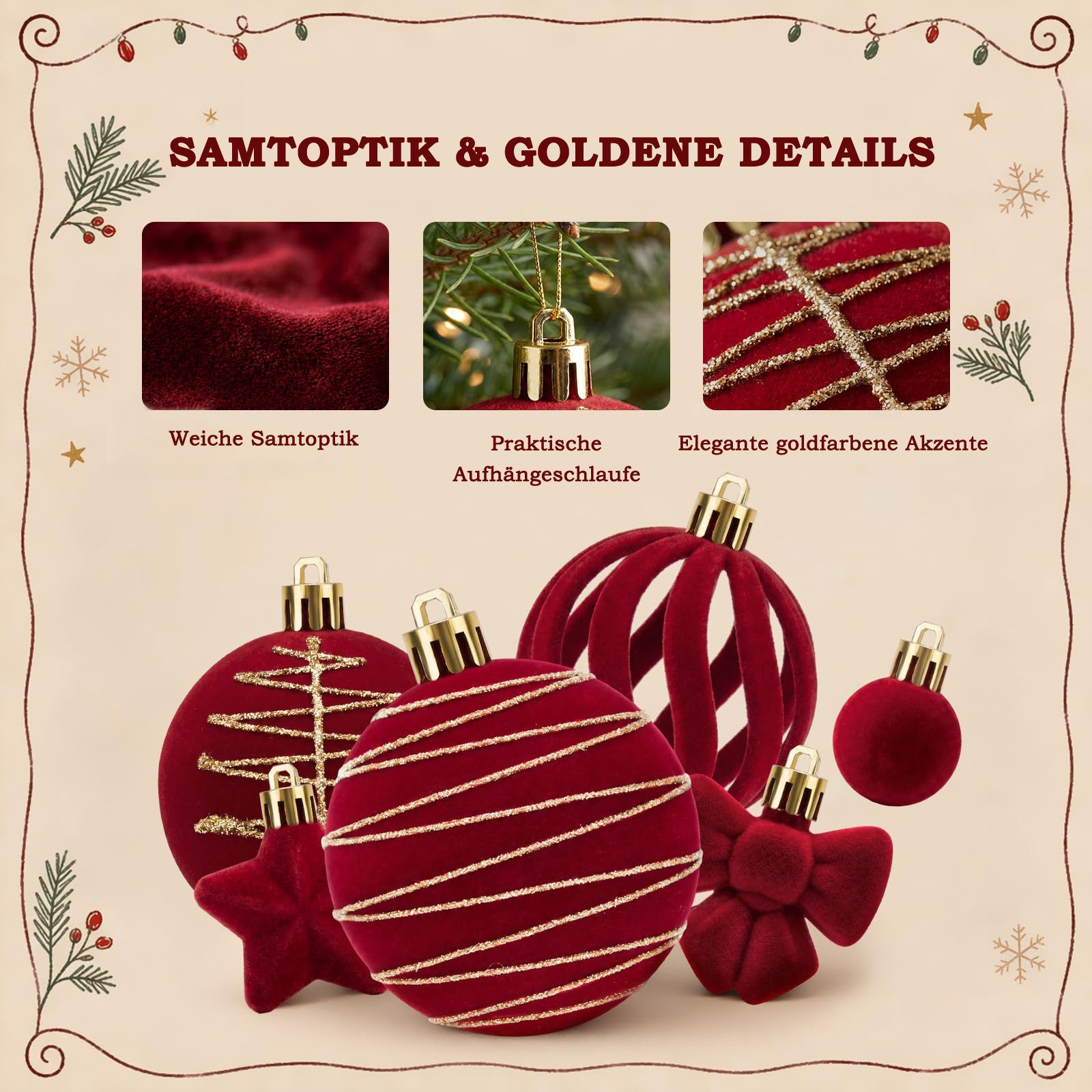 Bomiclss Weihnachtsbaumkugel Weihnachtsdeko Weihnachtskugeln 35-teiliges Set,Weihnachtsbaumschmuck (35 St), für Innen oder Außen Weihnachtsbaum – Bild 3 von 5