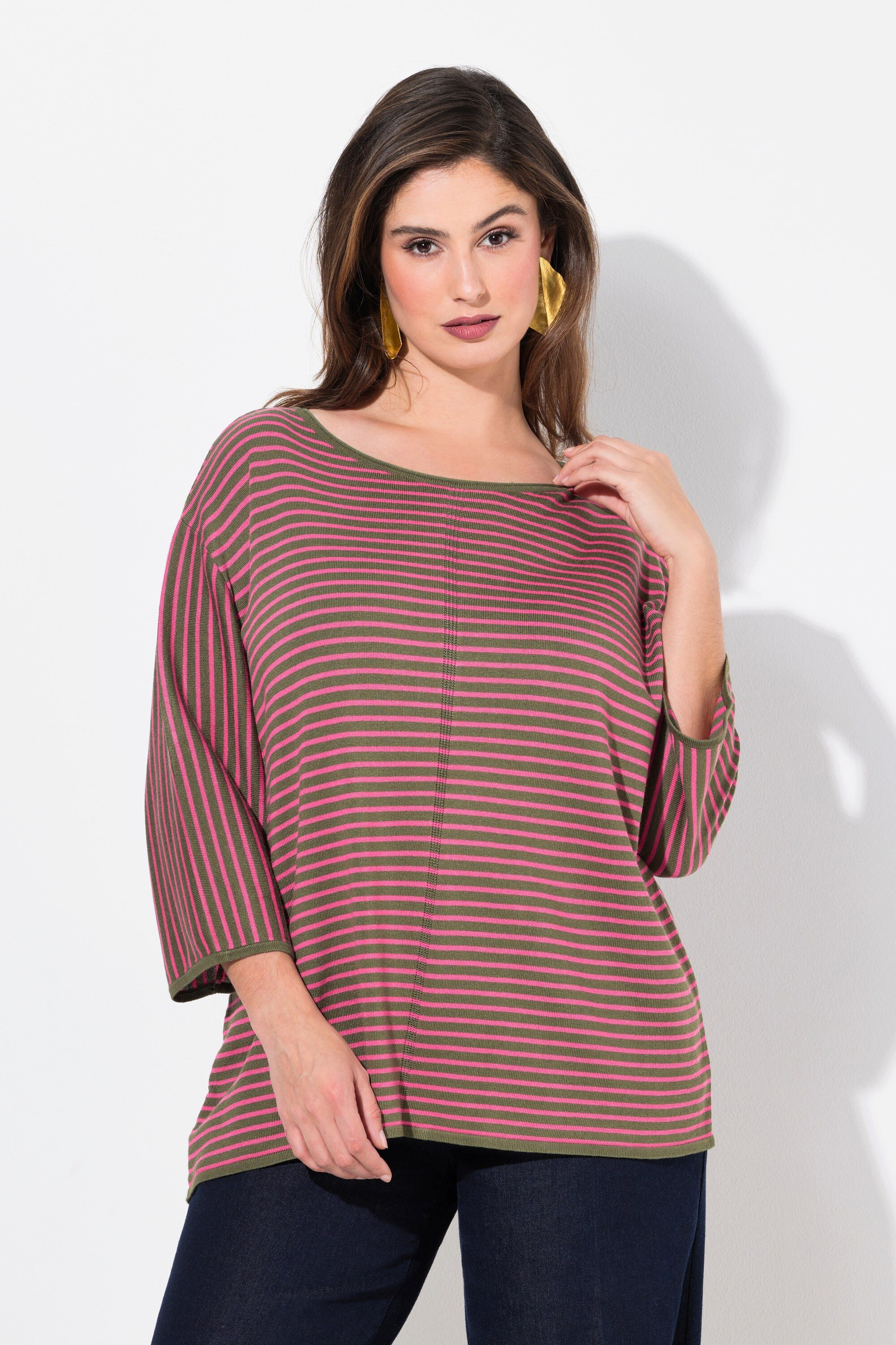 Ulla Popken Strickpullover Pullover Ringel Oversized günstig online kaufen