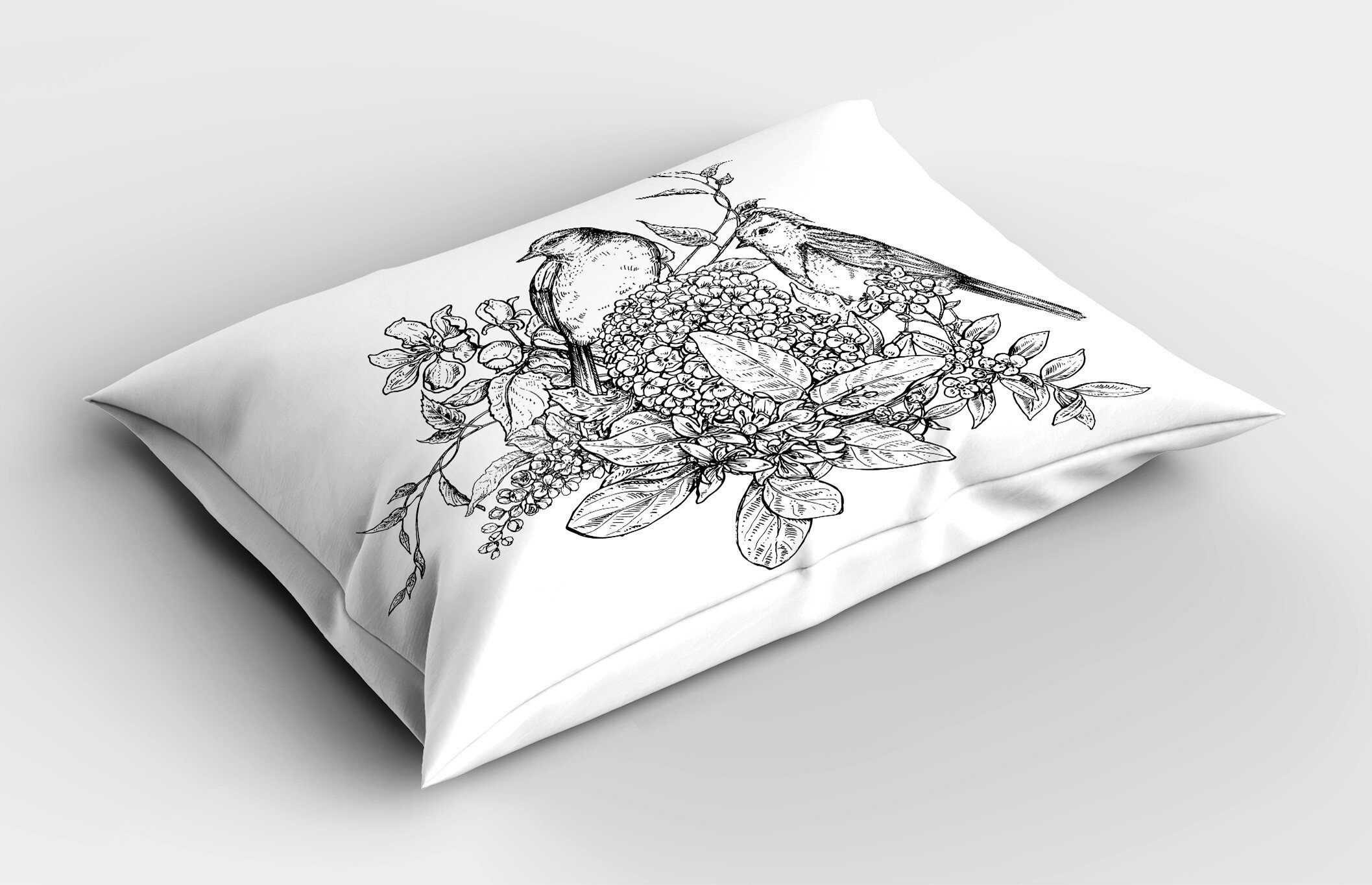 Kissenbezüge Dekorativer Standard Size Gedruckter Kopfkissenbezug, Abakuhaus (1 Stück), Botanisch Blumen Blumenstrauß-Vögel