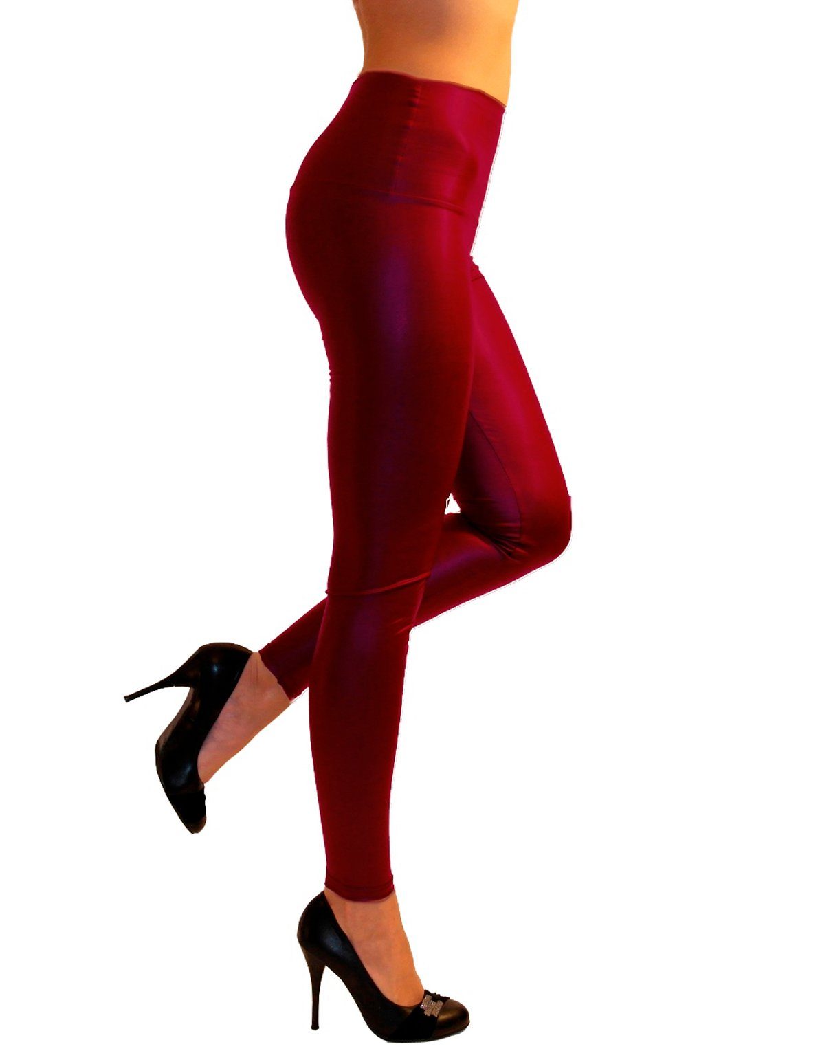 YESET Леггинсы Леггинсы Hose Röre Treggings lang wie Leder Latex Matt-Glanz Taillenbu Kunstleder-Look