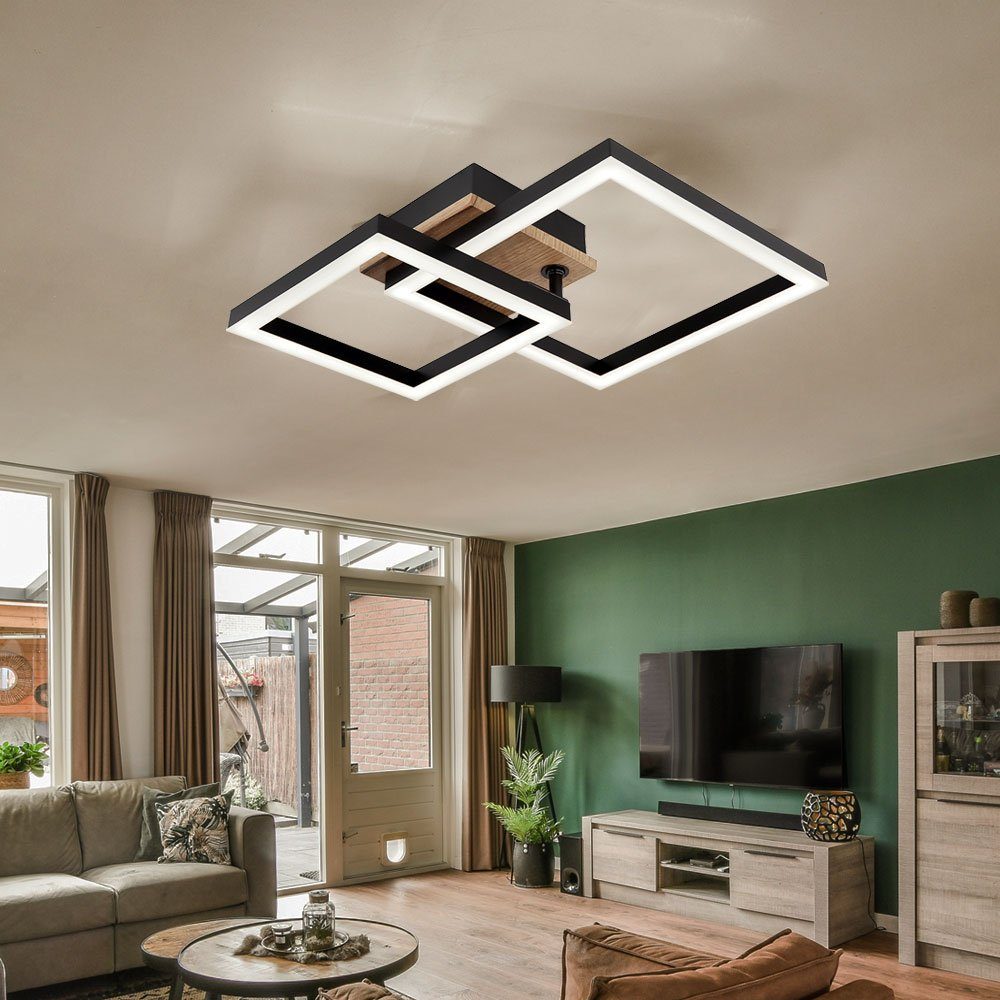Globo LED Deckenleuchte, LED-Leuchtmittel fest Deckenleuchte Designleuchte Wohnzimmerlampe Deckenlampe Warmweiß, Holzoptik verbaut