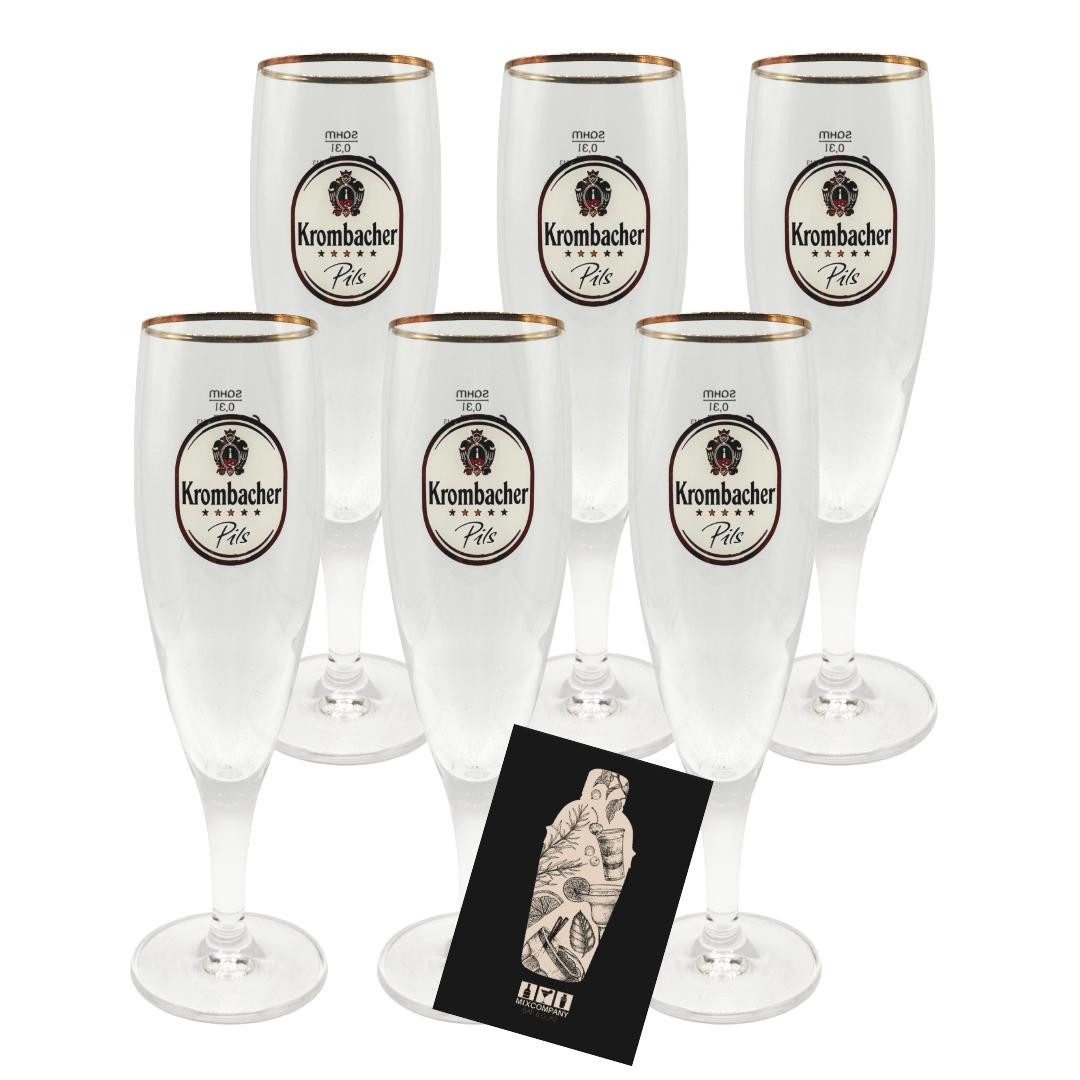 Bierglas Krombacher Pils Bierglas 6er-Set – 0,3L geeicht, mit Goldrand