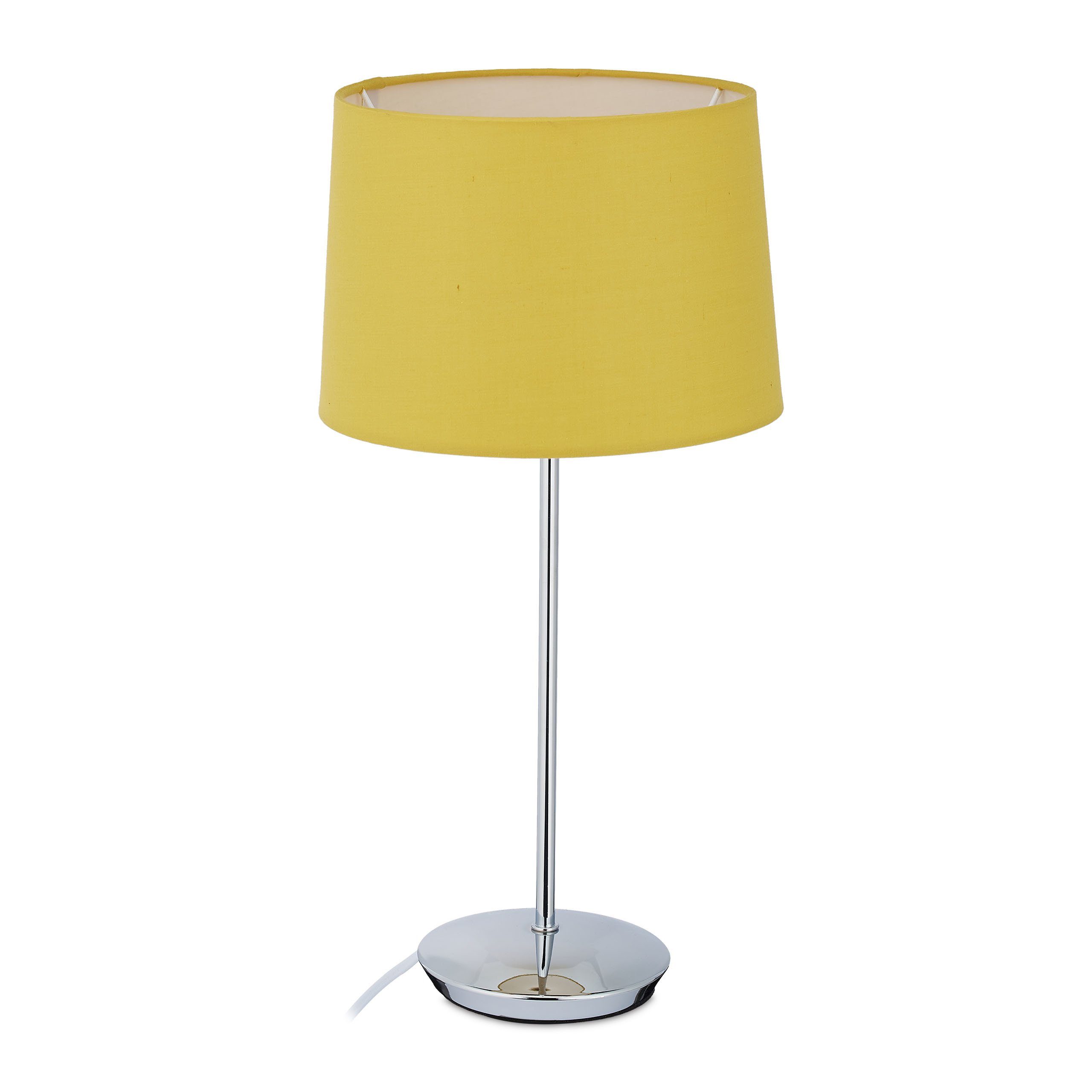 relaxdays Tischleuchte Tischlampe mit Stoffschirm, Gelb Silber Gelb