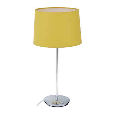 relaxdays Tischleuchte Tischlampe mit Stoffschirm, Gelb