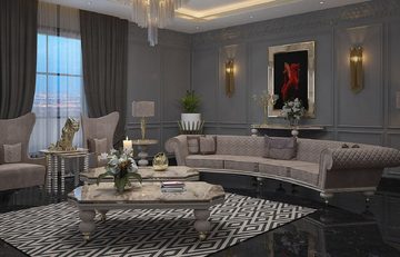 Casa Padrino Sofa Luxus Art Deco Sofa Grau / Gold - Gebogenes Wohnzimmer Sofa - Hotel Sofa - Luxus Art Deco Wohnzimmer & Hotel Möbel - Luxus Qualität