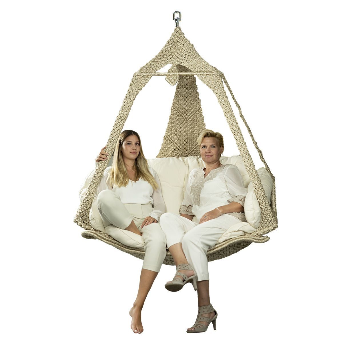 Lola Hängematten Hollywoodschaukel Lola Hängesofa Nido Royal champagne wetterfest mit Kissen ecru