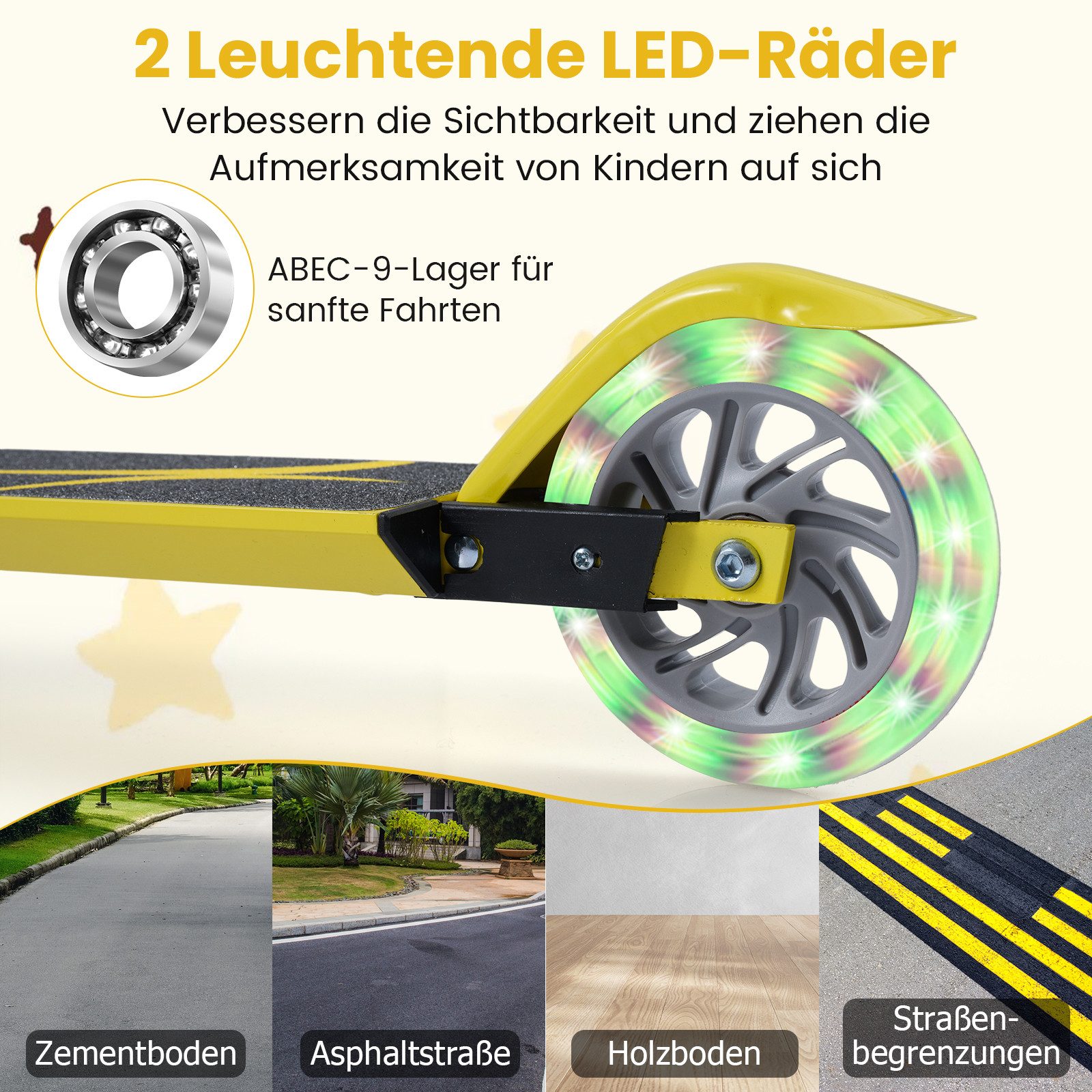 COSTWAY Scooter Kinder Cityroller, Aluminium, höhenverstellbar, klappbar, mit 2 LED Räder