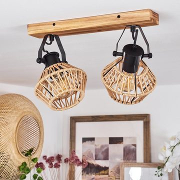 hofstein Deckenleuchte »Corna« moderne Deckenlampe aus Holz/Hanfseil/Metall in Natur/Schwarz, ohne Leuchtmittel, Leuchte im Boho Design, verstellbare Schirme (16cm),Lichteffekt, E27