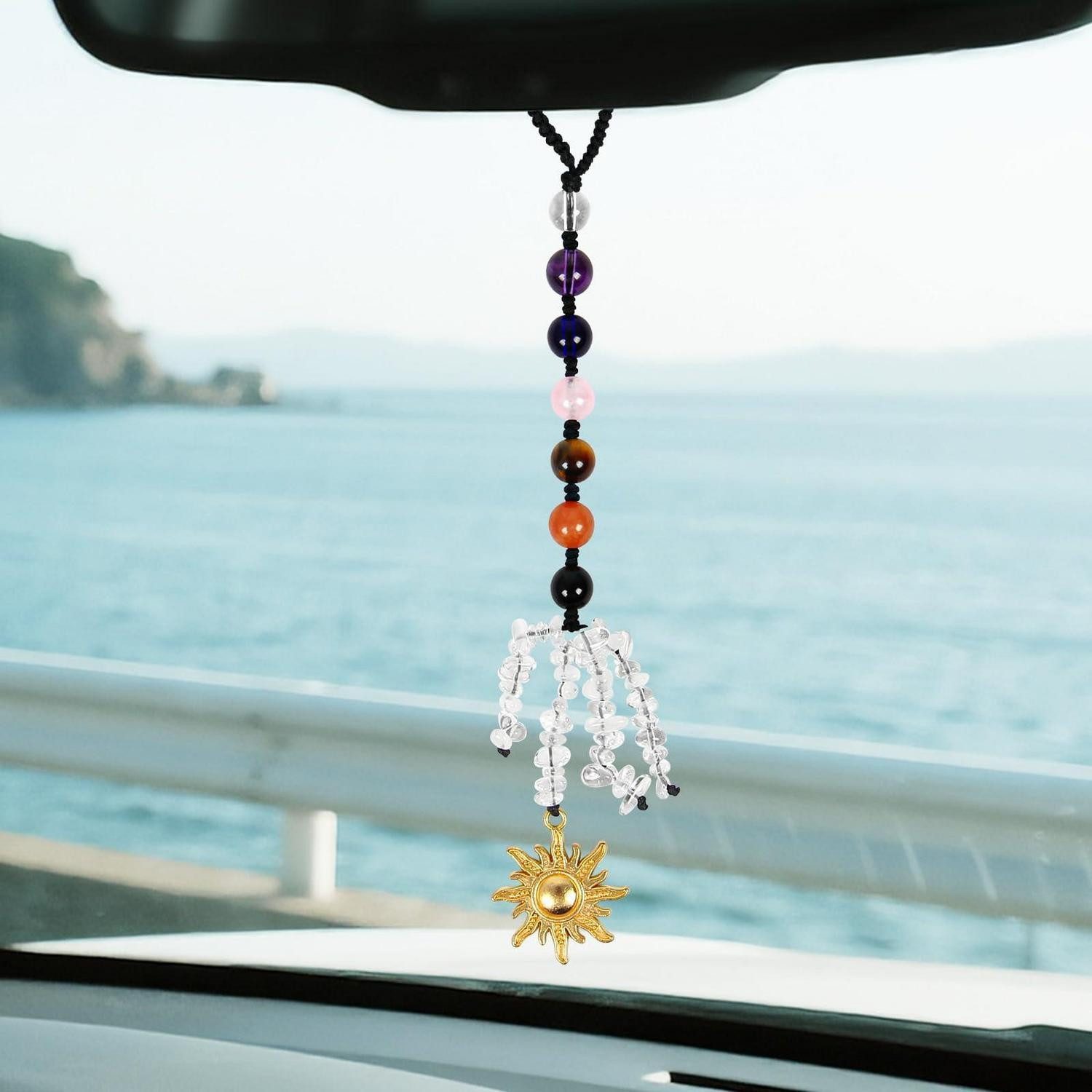 LuxusKollektion Ornament Auto Rückspiegel Anhänger 7 Chakra Kristallperlen Sonnenanhänger