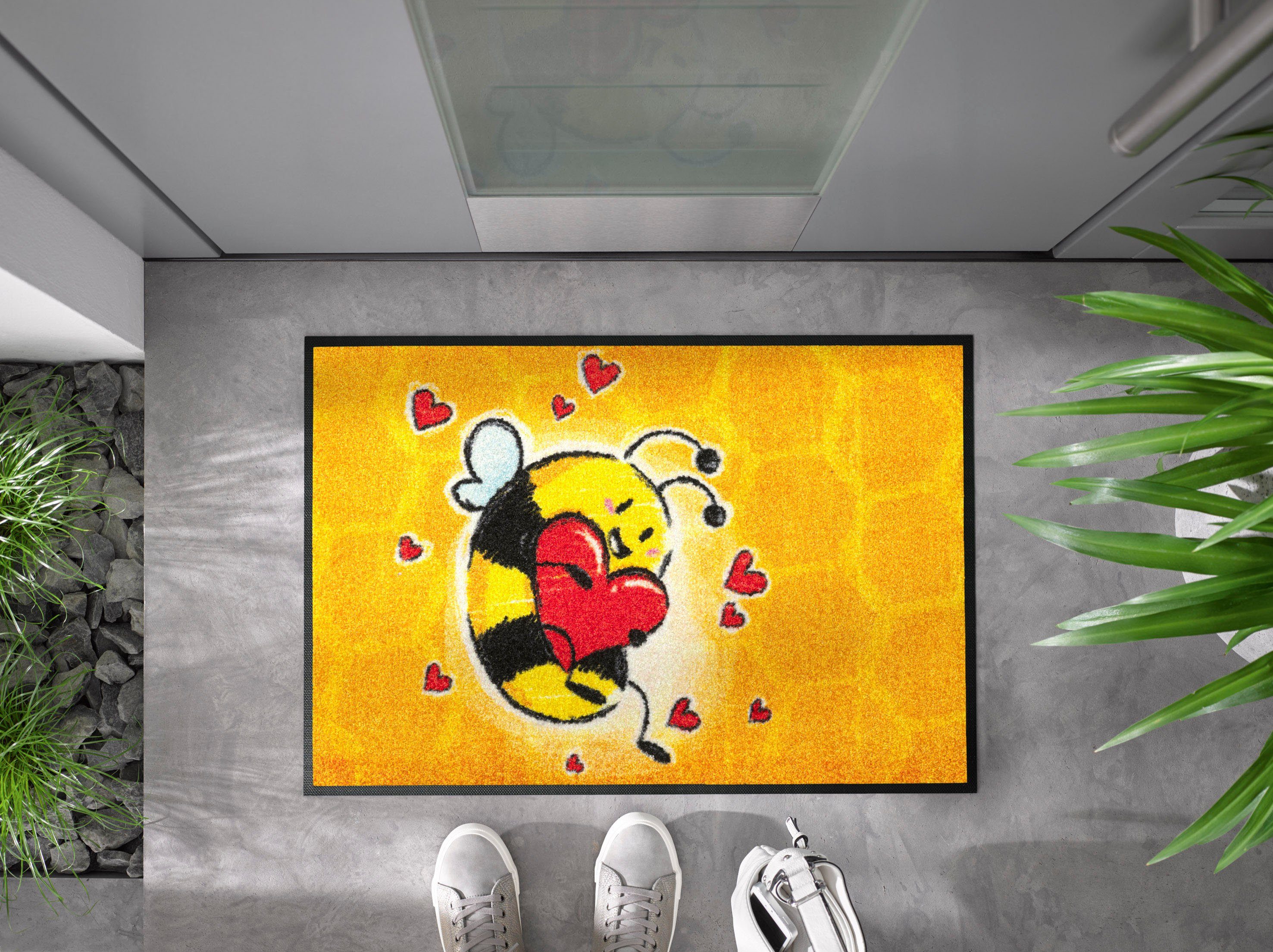 Fußmatte Bee in Love, wash+dry 7 mm, Höhe: Kleen-Tex, Schmutzfangmatte, waschbar rechteckig, by Biene, Motiv rutschhemmend