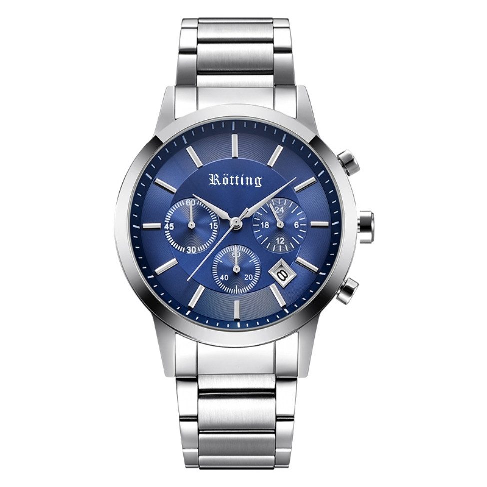 Chronograph Herrenuhr Quarz Chronograph blaues Ziffernblatt DATUM