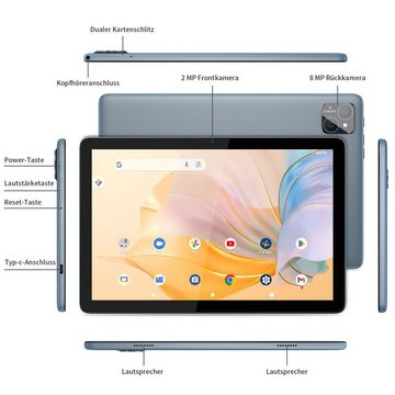 PRITOM IPS-LCD-Tablet, 8G RAM, 128G ROM, Tablet (10", Android 13, Octa-Core-CPU, Grau)