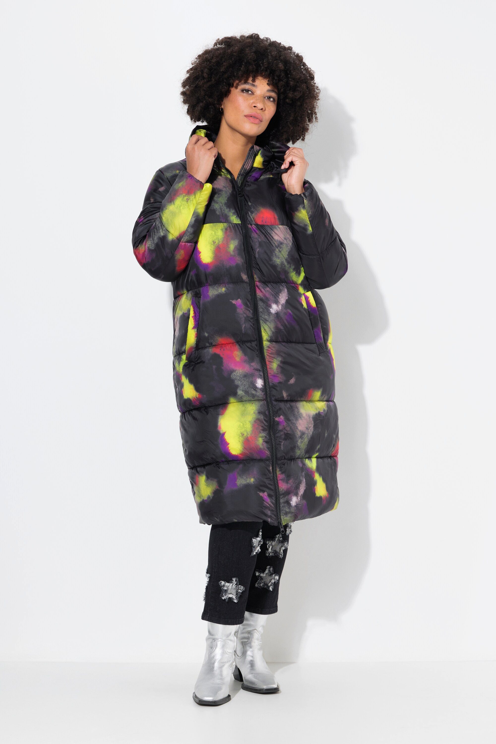 Angel of Style Steppjacke Steppmantel oversized Farb-Druck Kapuze