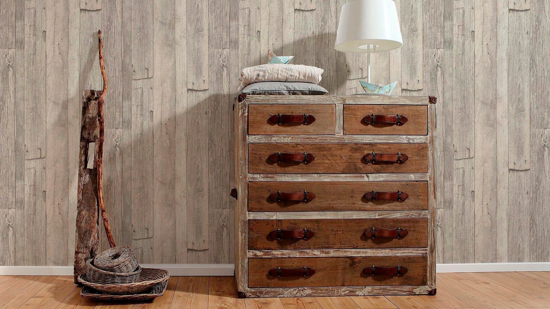 Holz, strukturiert matt leicht Best walls Wood`n of Stone Holzoptik grau Tapete living Edition, Vliestapete 2nd
