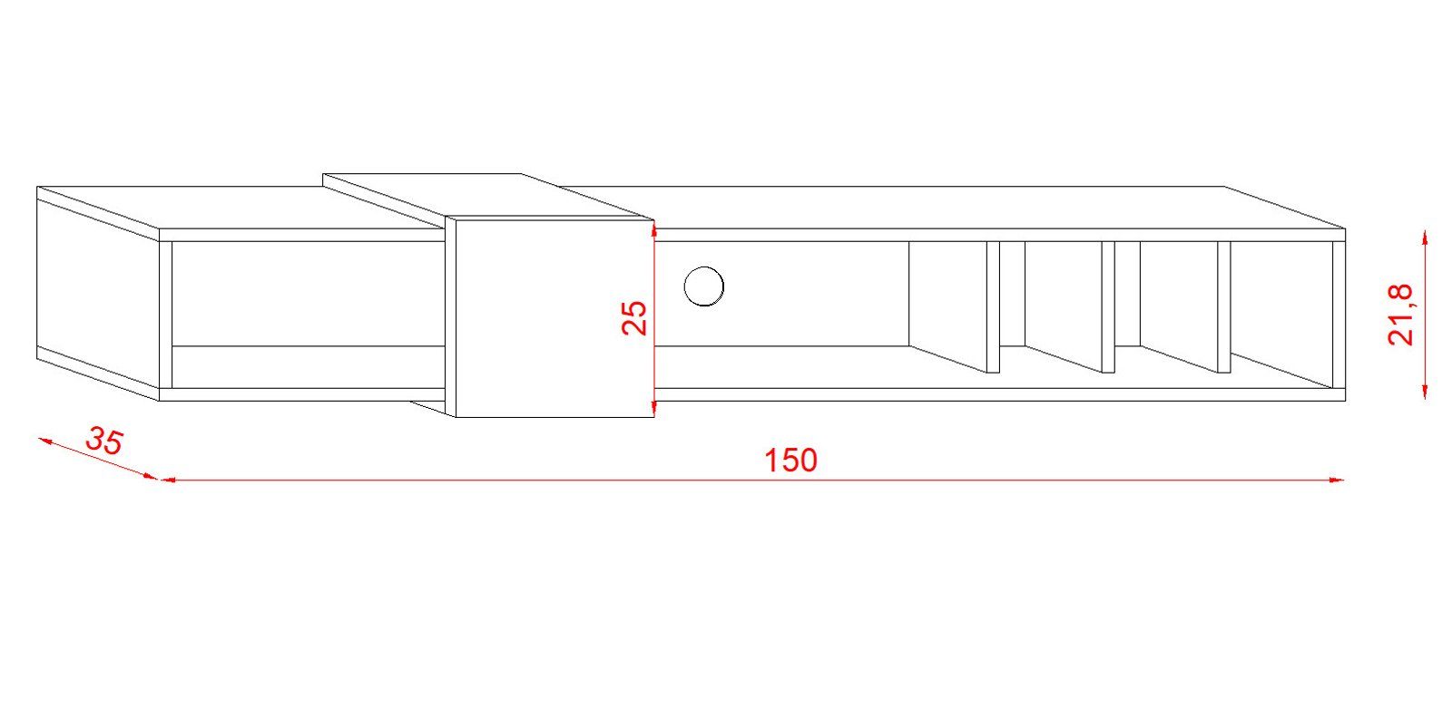 cm und grau, hängend), 150 Design-T in (Fernseher GuenstigEinrichten weiß Breite Unterschrank, Lowboard