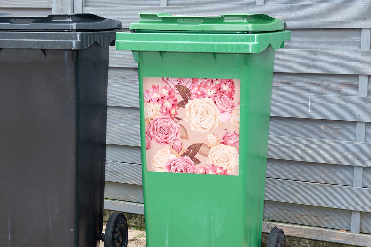 Mülleimer-aufkleber, (1 Mülltonne, Weiß Wandsticker Glitzer - - MuchoWow St), - Abfalbehälter Sticker, Rosa Rosen Container,