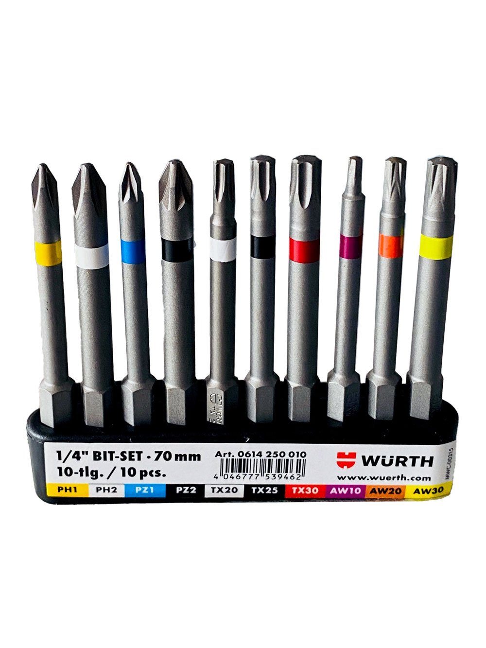 Umluftmodul Würth 1/4 Zoll Bit Sortiment 10-teilig; Bit Set; 70mm; Gürtelclip