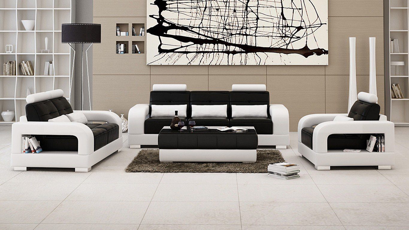 JVmoebel Sofa Moderne Sitzer Sofagarnitur Neu, schwarz-weiße Set Made Europe 3+2 in