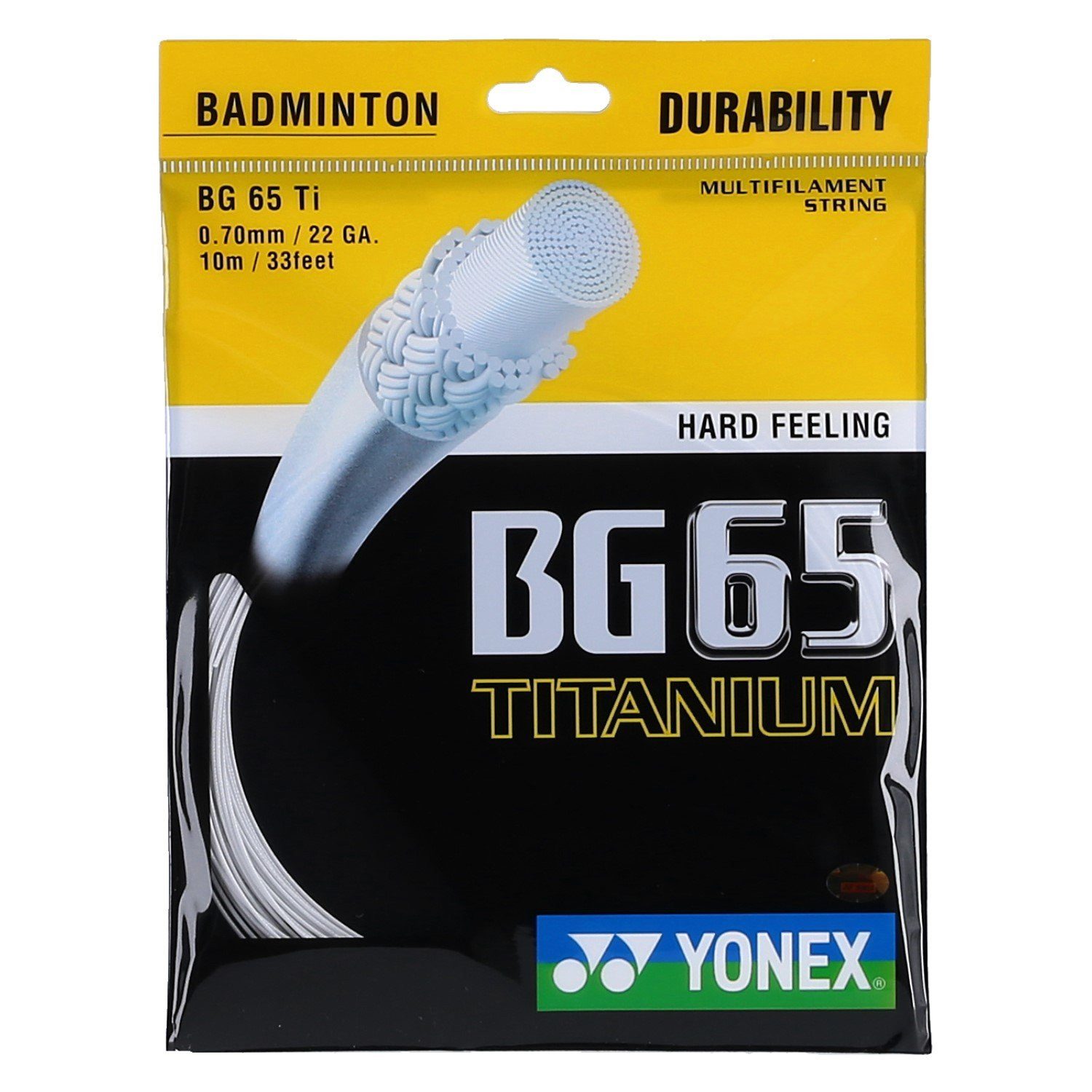 Yonex Badmintonsaite BG 65Ti (Haltbarkeit+Power) weiss 10m Set, Saitendicke: 0.70