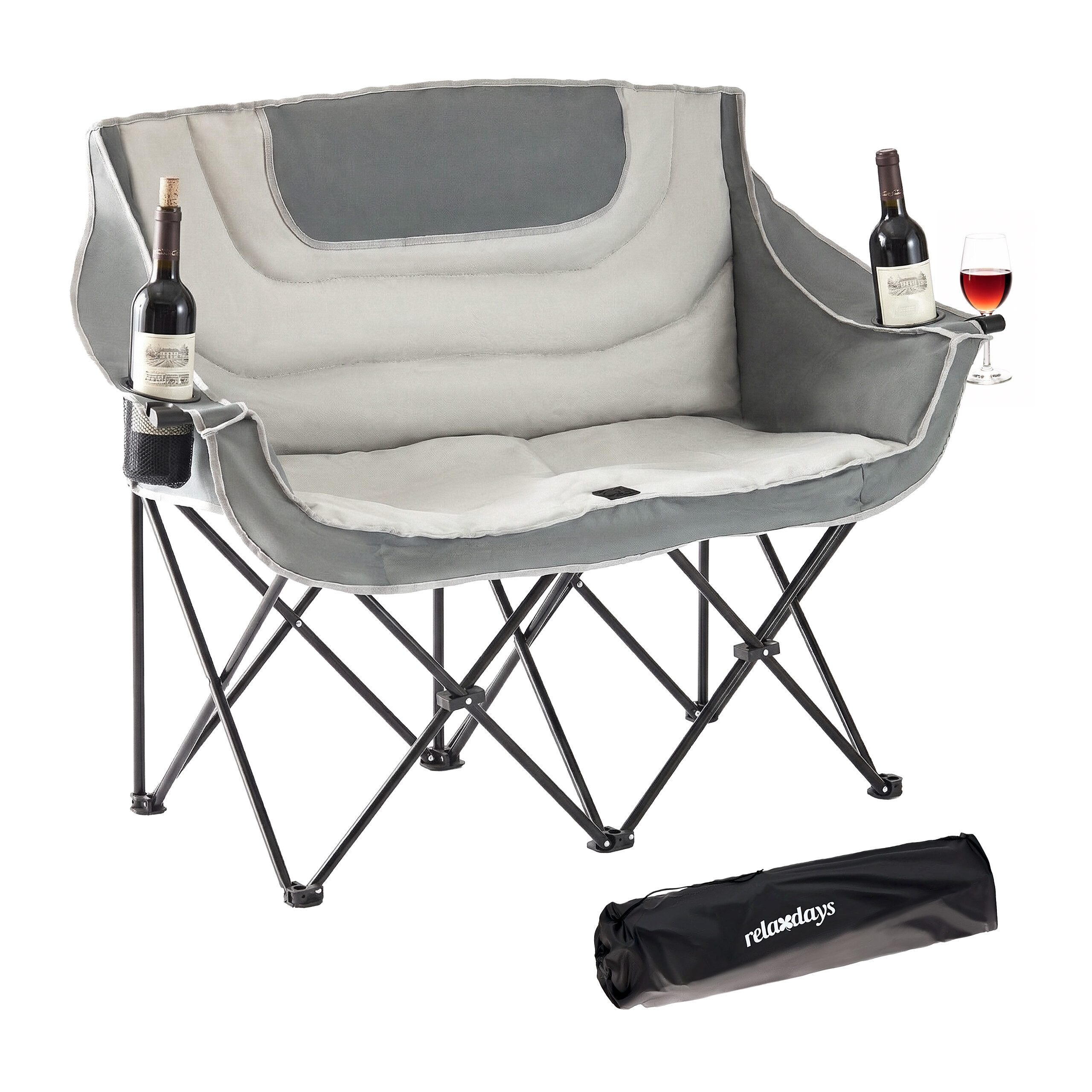 relaxdays Campingstuhl Faltbare Camping Bank für 2 Personen (2 St), grau