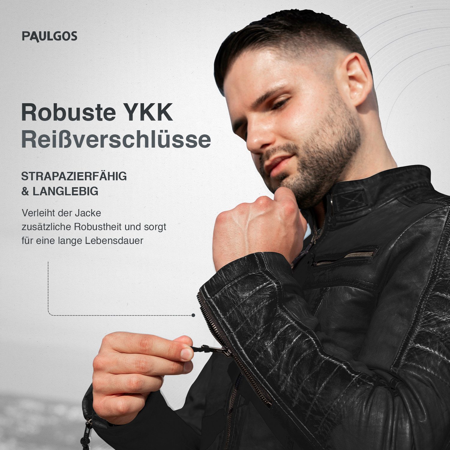 PAULGOS Lederjacke Herren Jacke Übergangsjacke Biker Look 100% Echtleder D1 – Bild 4 von 5