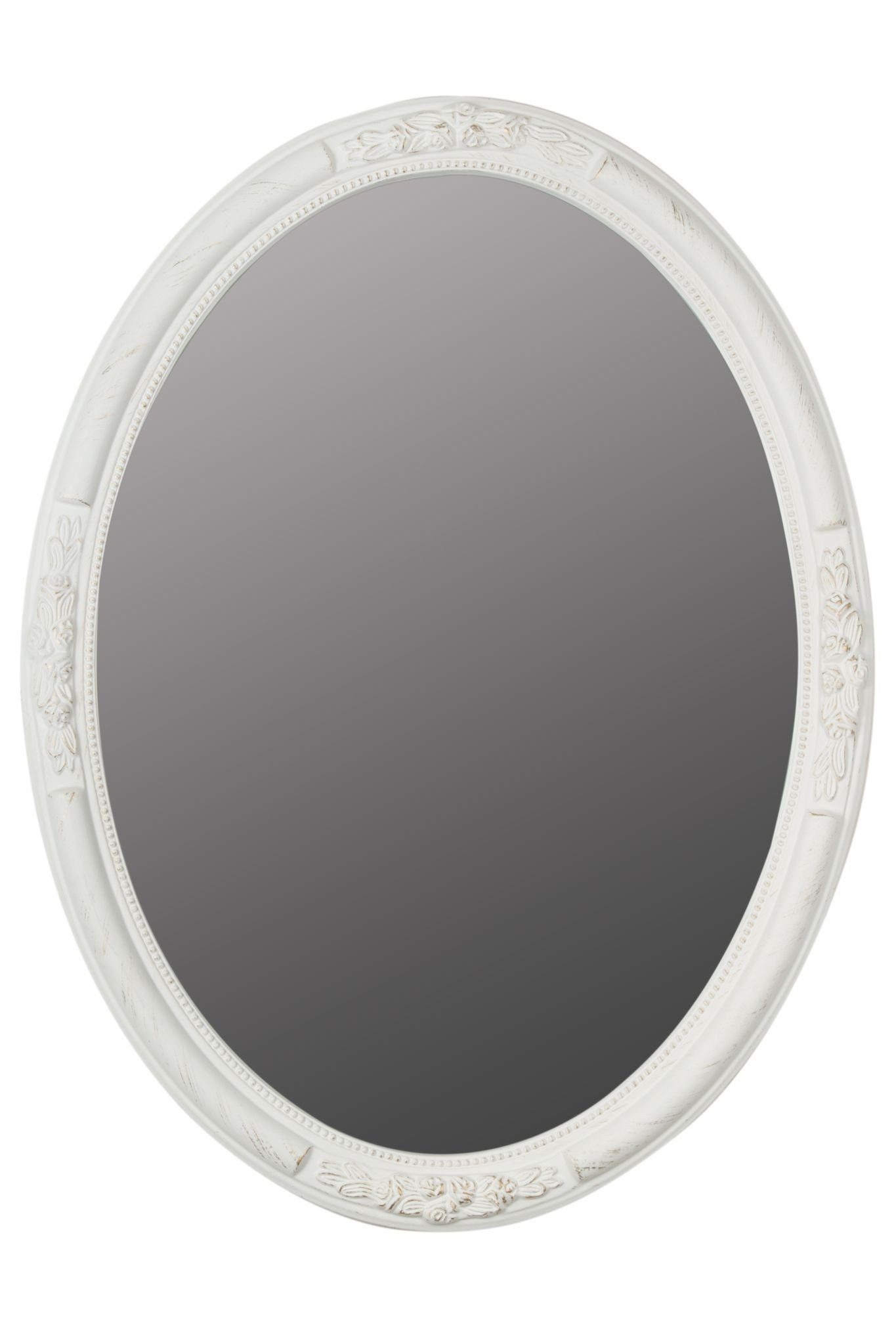 elbmöbel Wandspiegel Wandspiegel Oval weiß Holz, Spiegel: Wandspiegel 77x57  cm Oval weiß