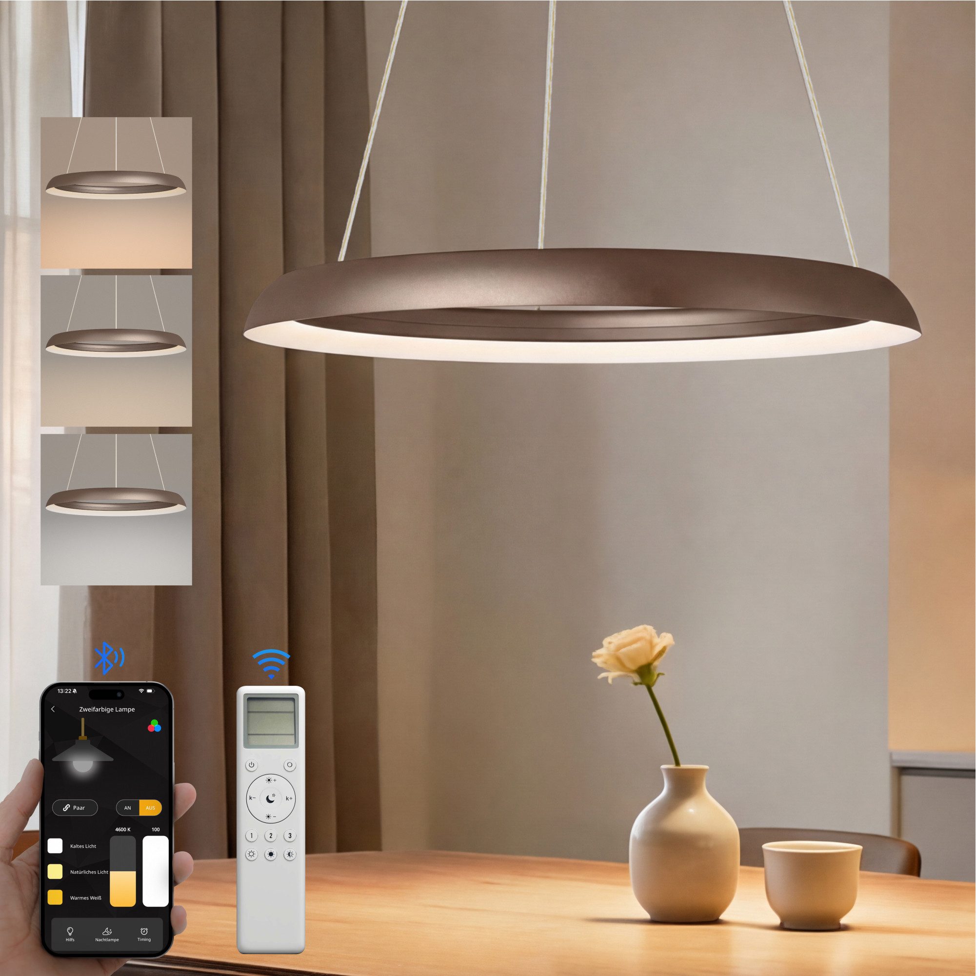 doporro Pendelleuchte LED-Pendelleuchte Dimmbar CRI≥95 höhenverstellbar 20/30W Luvina04, LED fest integriert, LED-Pendelleuchte, Farbtemperatur von 3000–6000K einstellbar