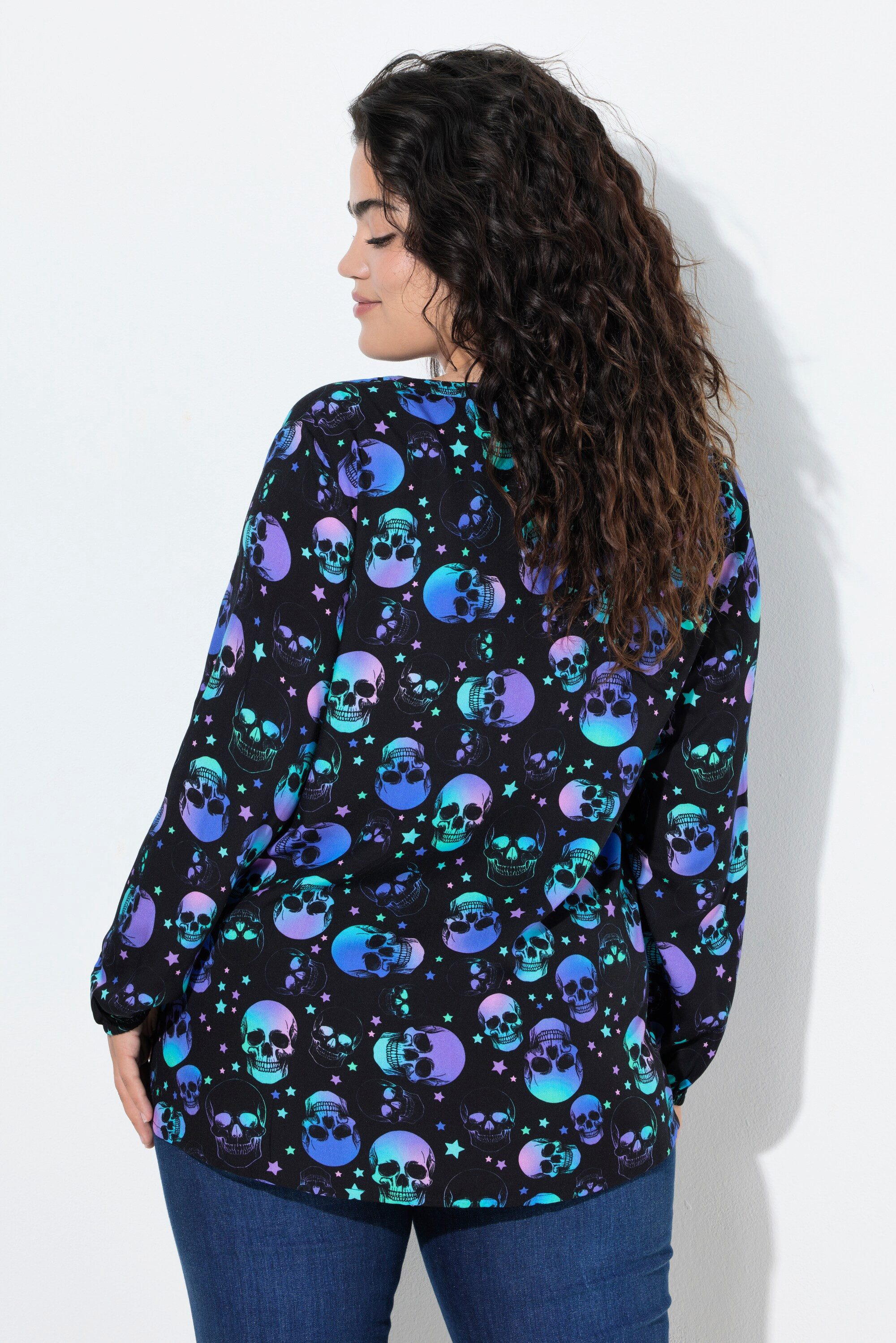 Angel of Style Longbluse Bluse A-Linie Totenköpfe Langarm – Bild 3 von 3