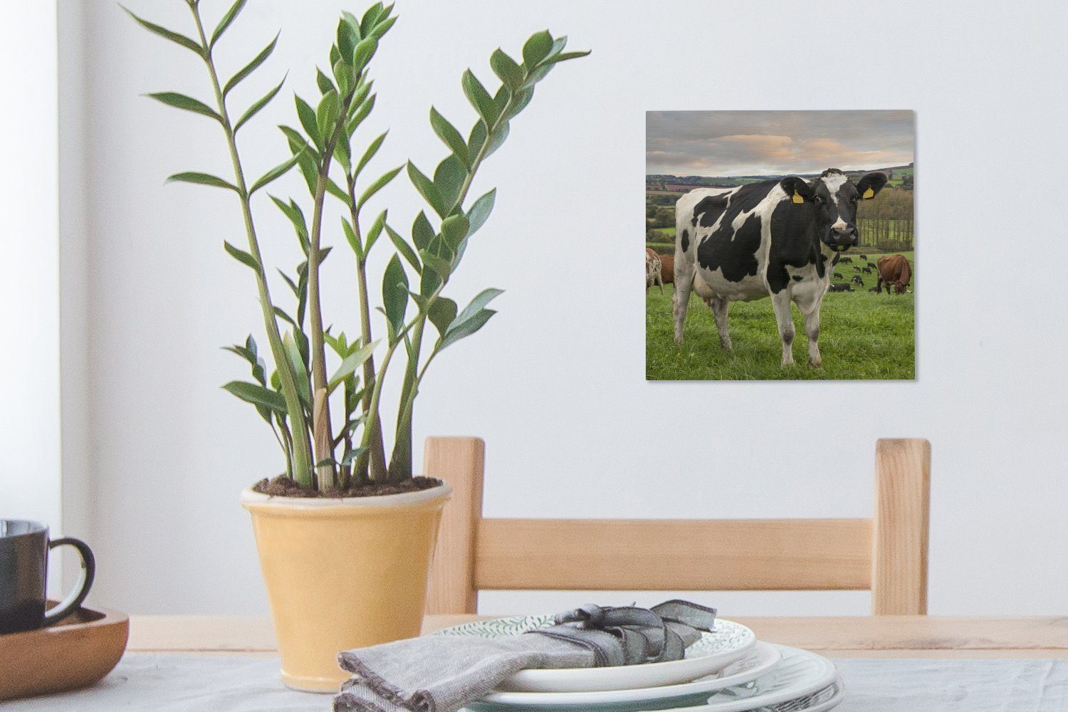 (1 - - Bilder Leinwand - St), OneMillionCanvasses® Kuh Wohnzimmer Berg bunt Gras Tiere, Leinwandbild Schlafzimmer für