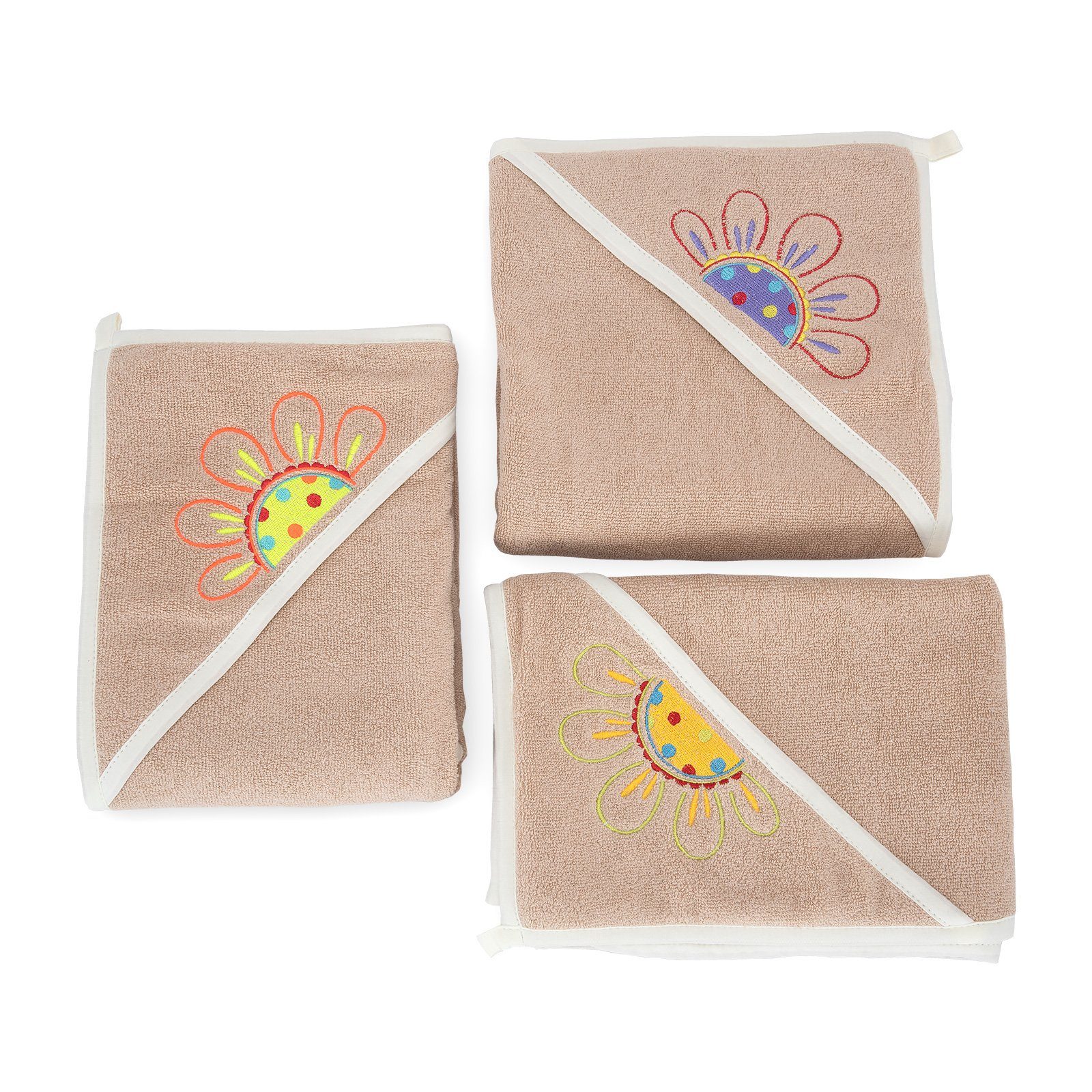 FabiMax Kapuzenhandtuch 90x90 cm, mit schönem Blumen Stick