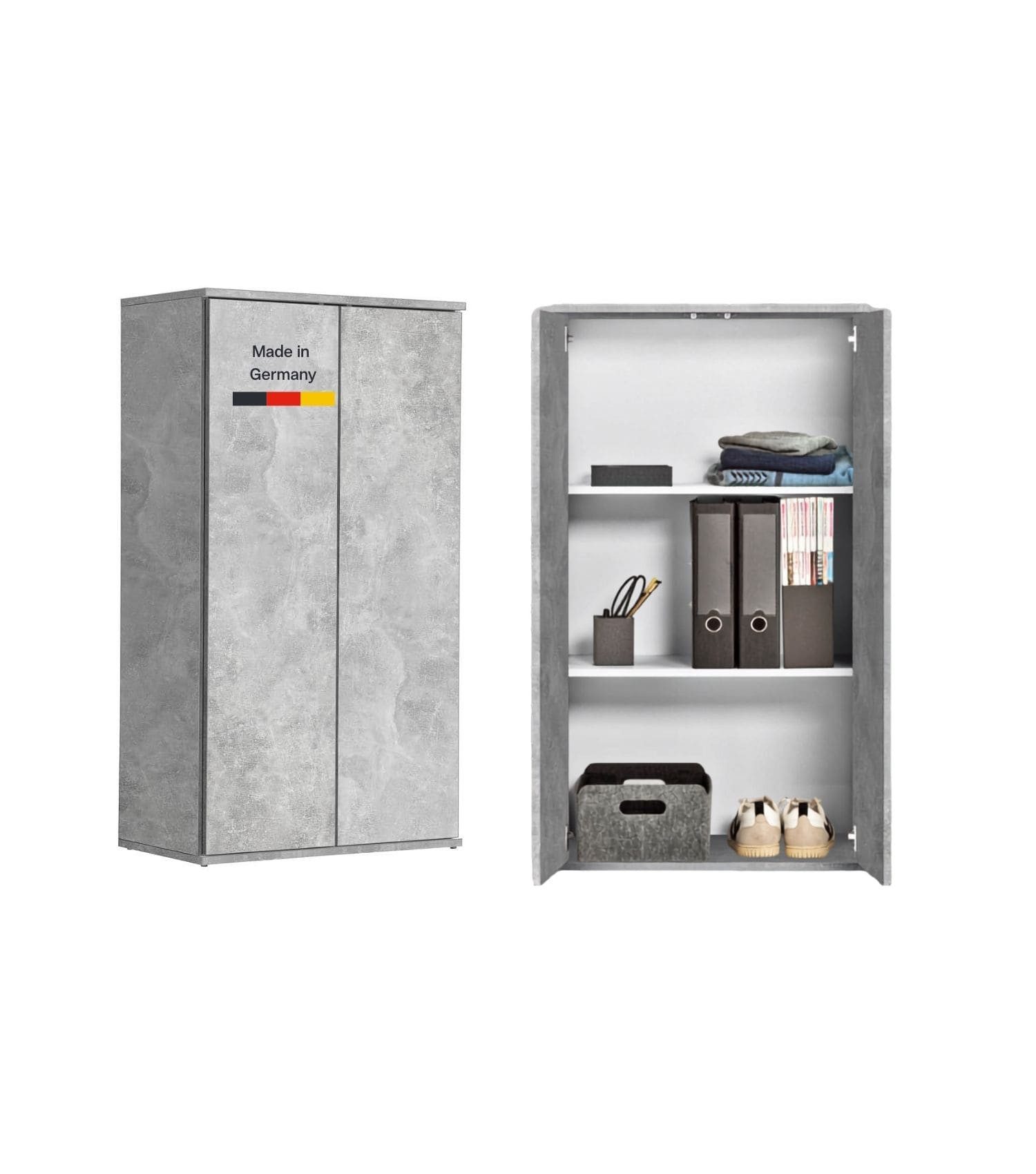 mokebo Mehrzweckschrank Der Schlanke (60x110 cm, mit 2 Einlegeböden) Made in Germany, Aktenschrank, Büroschrank, Schuhschrank in Grau
