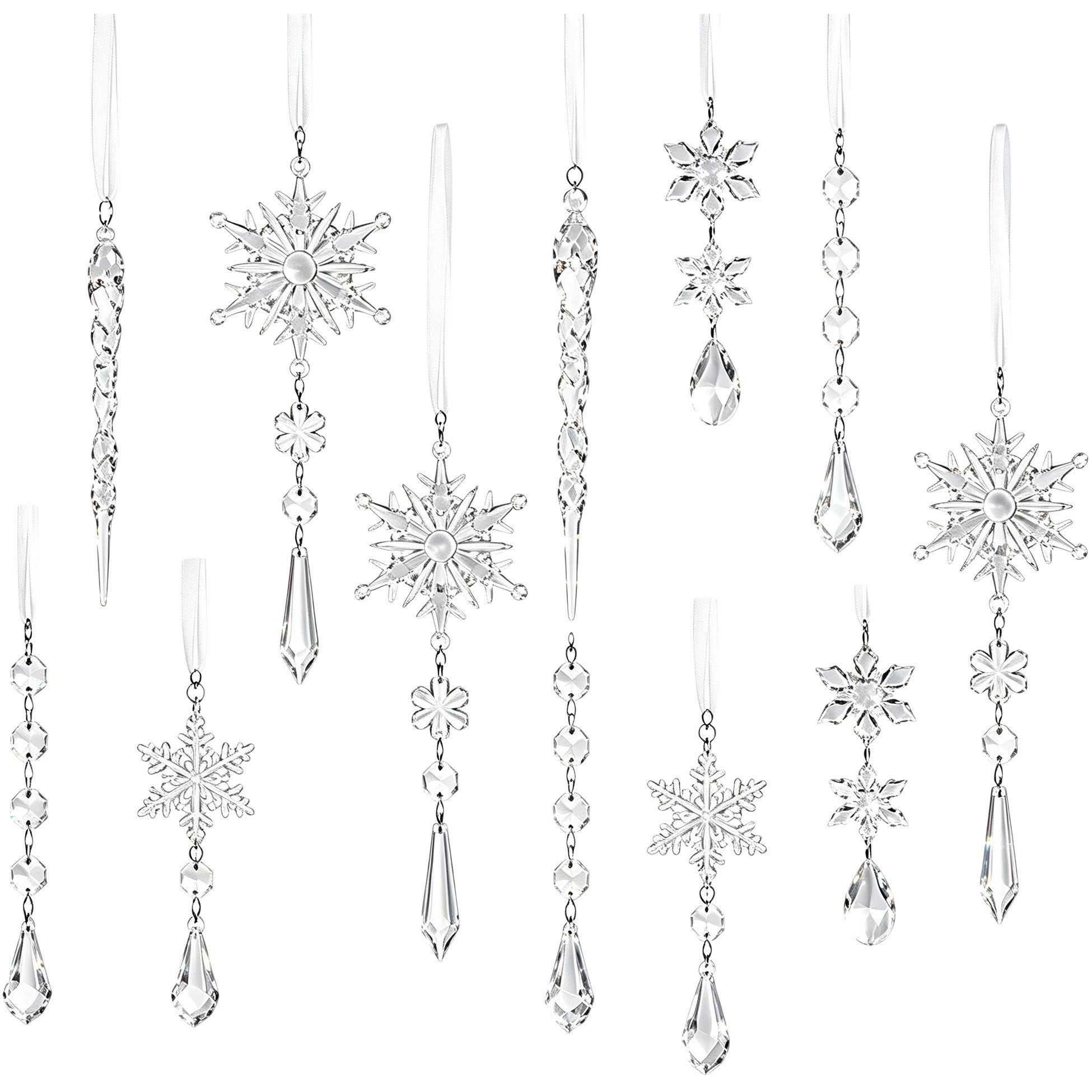 Sorvyzxn Christbaumschmuck Acryl Weihnachtsanhänger – Schneeflocken, Eiszapfen & Tropfen (18-tlg), Christbaumanhänger für Weihnachtsbaum Winterdeko