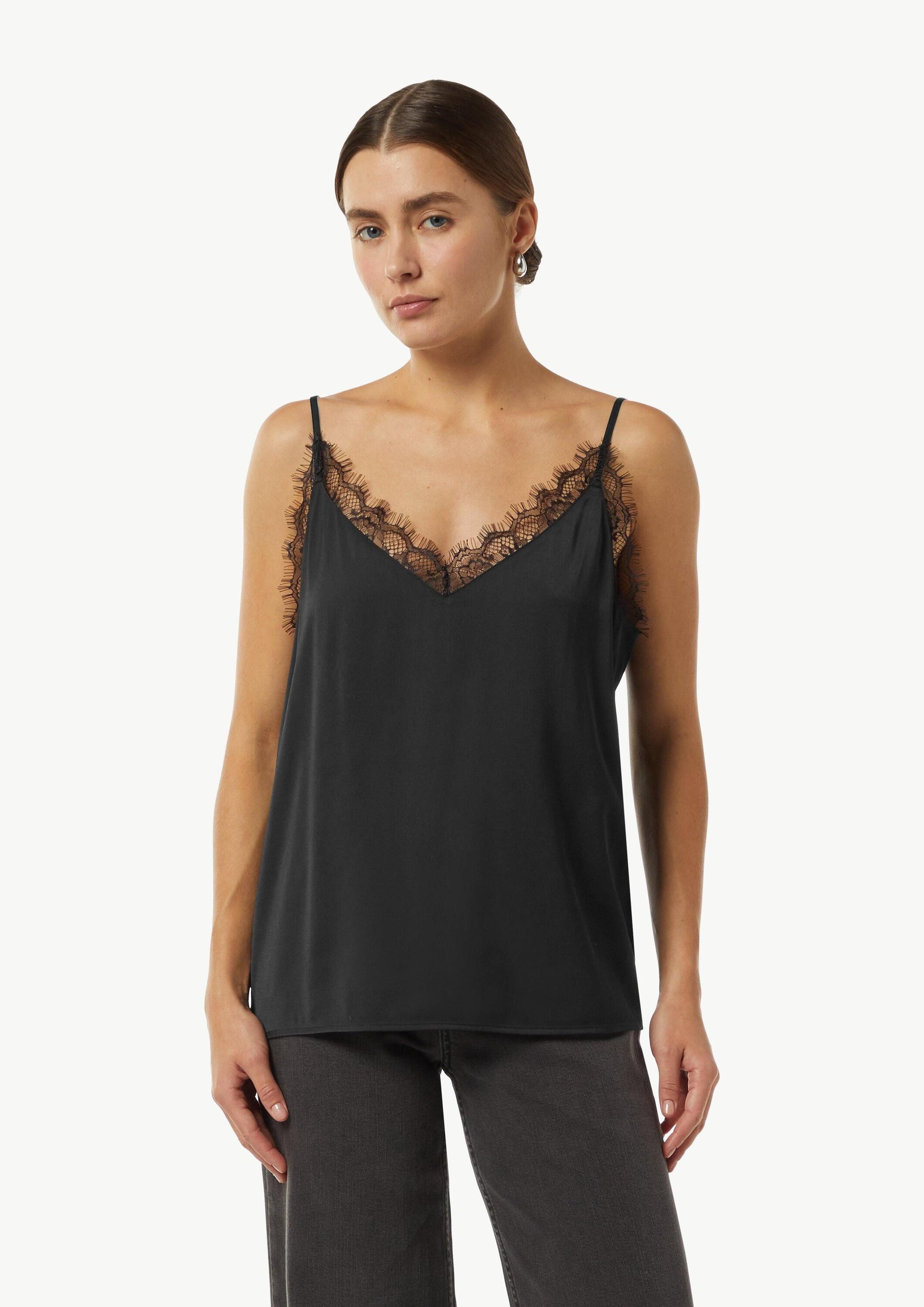 comma Blusentop Bluse Satintop mit Spitzen-Details und verstellbaren Trägern