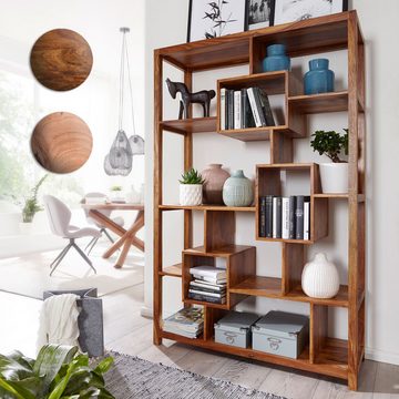 FINEBUY Bücherregal SuVa1166_1, Sheesham Massivholz 115x180x40 cm mit 12 Ablagen, Großes Standregal, Holzregal Natur Rustikal