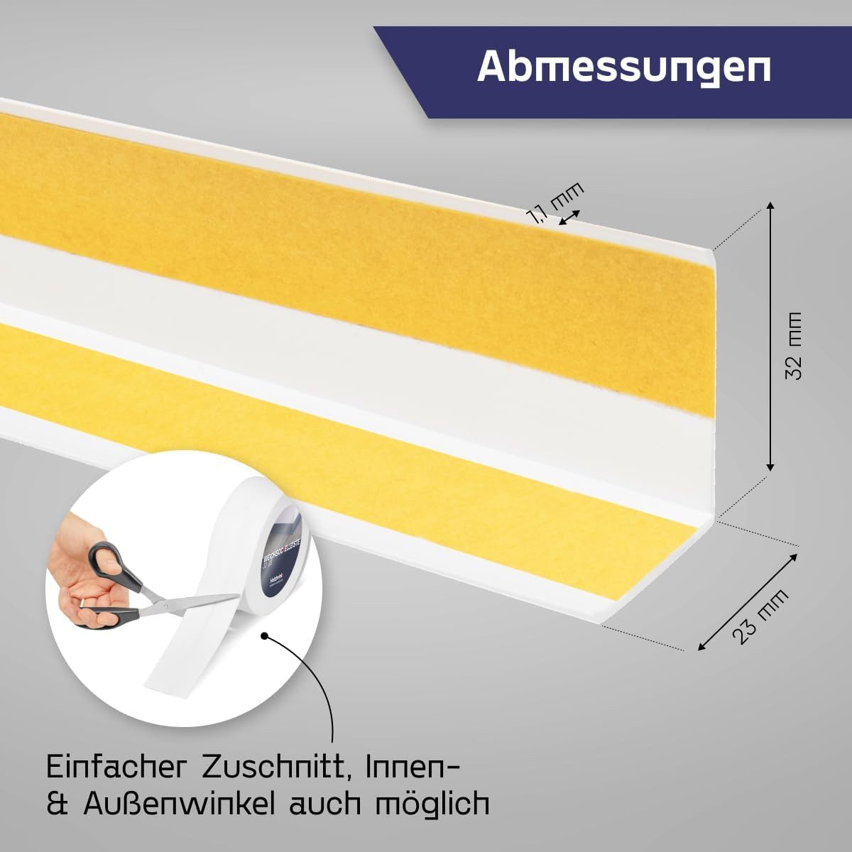 HOLZBRINK Sockelleiste PVC Weichsockelleiste selbstklebend 32x23mm Weiß, L: 500 cm, 5m Rolle, Küchenabschlussleiste Arbeitsplatte, Fensterleiste, Fensterabdichtung