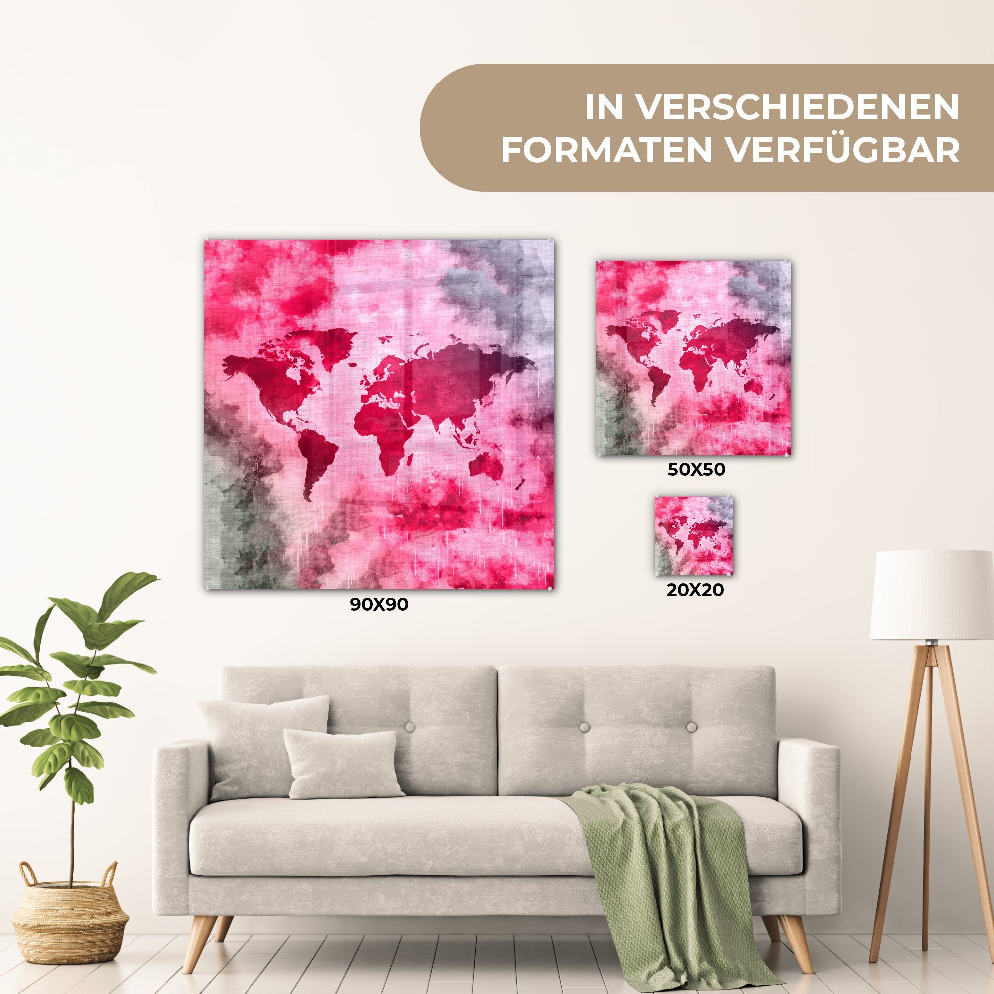 (1 - auf Foto - auf - Bilder Weltkarte St), Farben, - MuchoWow - Wandbild Acrylglasbild Abstrakt Glas Glasbilder Glas Wanddekoration